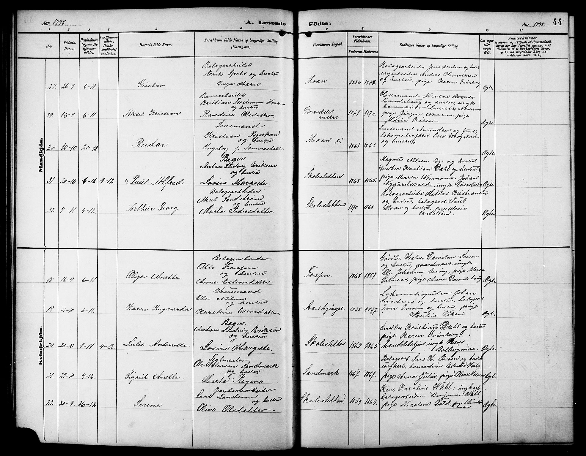 Ministerialprotokoller, klokkerbøker og fødselsregistre - Sør-Trøndelag, AV/SAT-A-1456/617/L0431: Parish register (copy) no. 617C01, 1889-1910, p. 44