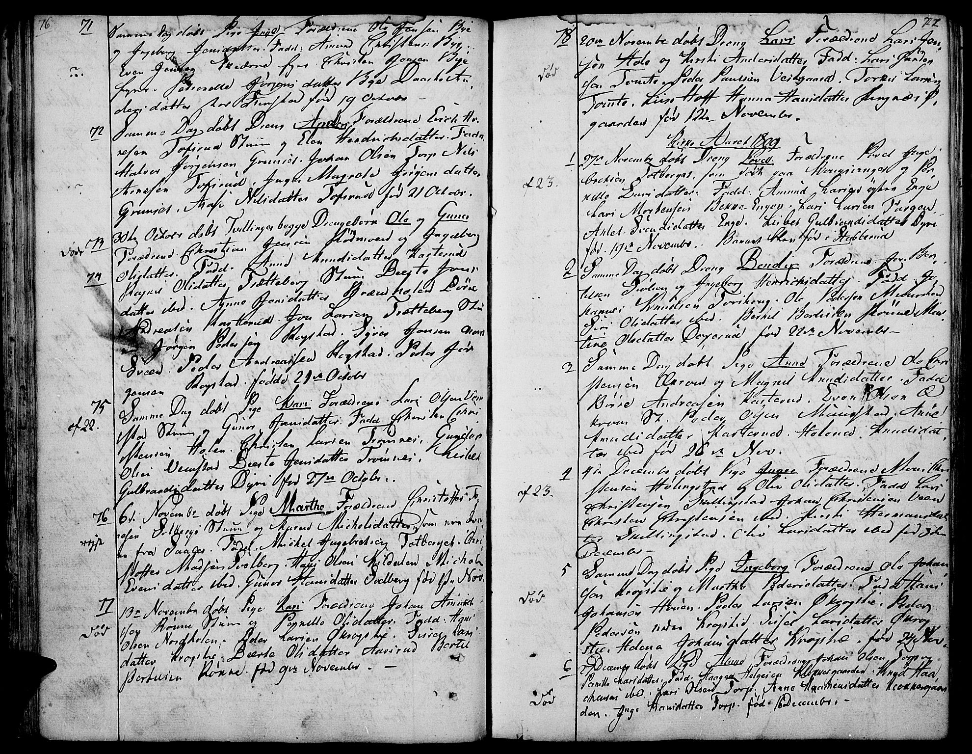 Løten prestekontor, AV/SAH-PREST-022/K/Ka/L0004: Parish register (official) no. 4, 1801-1814, p. 76-77