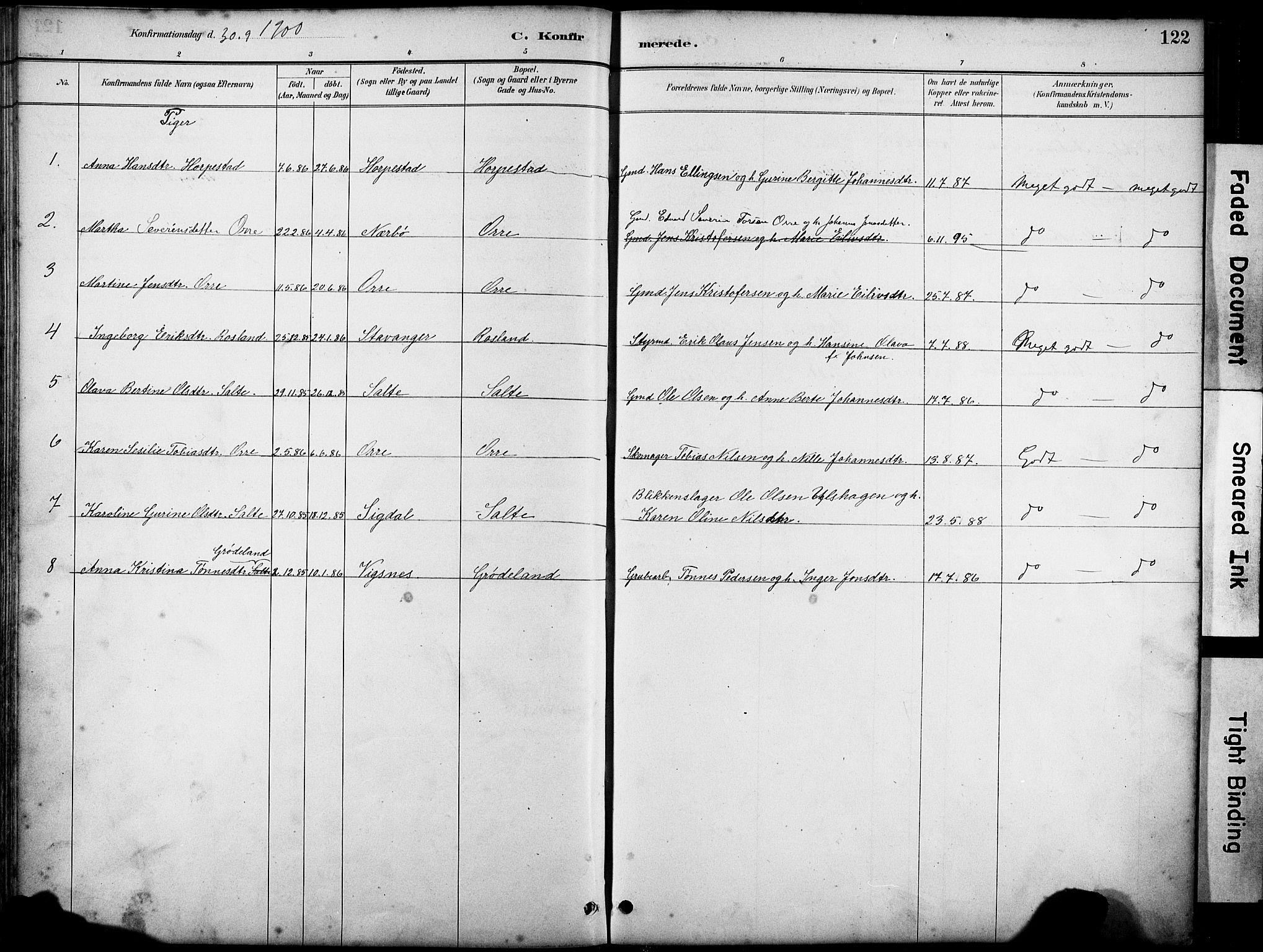 Klepp sokneprestkontor, AV/SAST-A-101803/001/3/30BA/L0007: Parish register (official) no. A 8, 1886-1912, p. 122