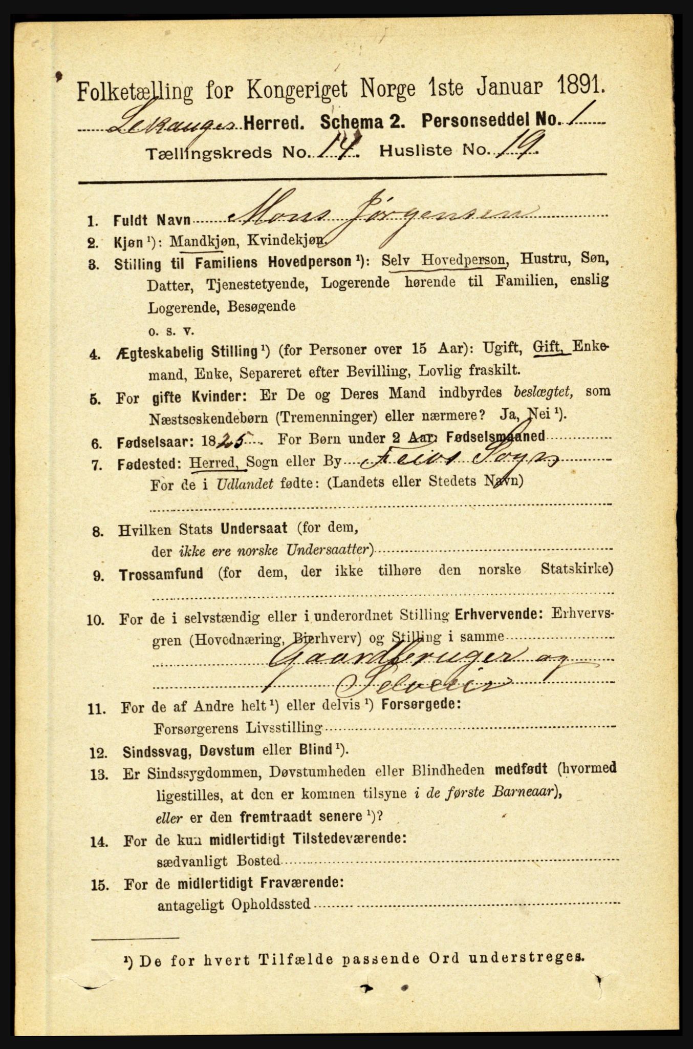 RA, 1891 census for 1419 Leikanger, 1891, p. 2813