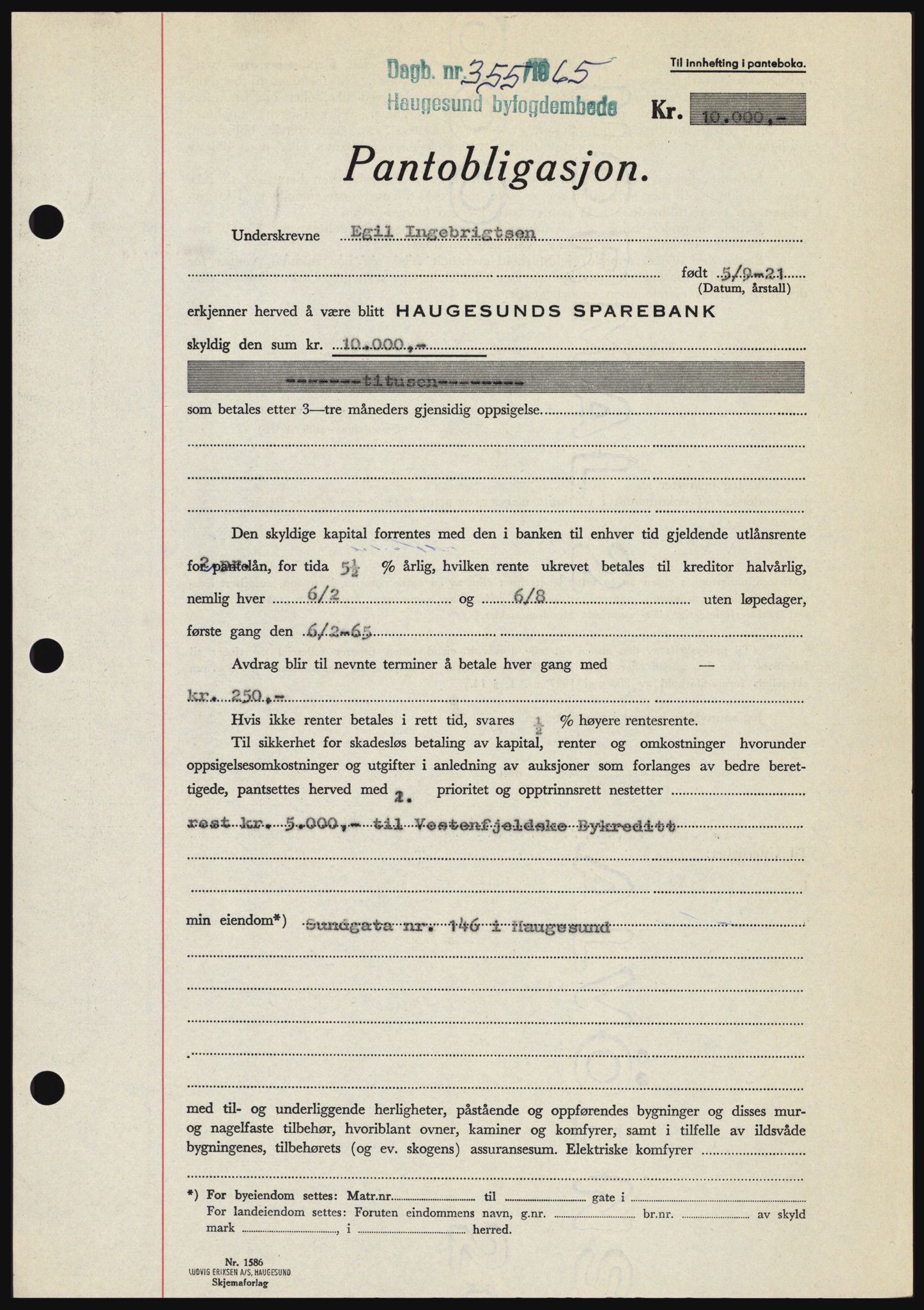 Haugesund tingrett, SAST/A-101415/01/II/IIC/L0053: Mortgage book no. B 53, 1965-1965, Diary no: : 355/1965