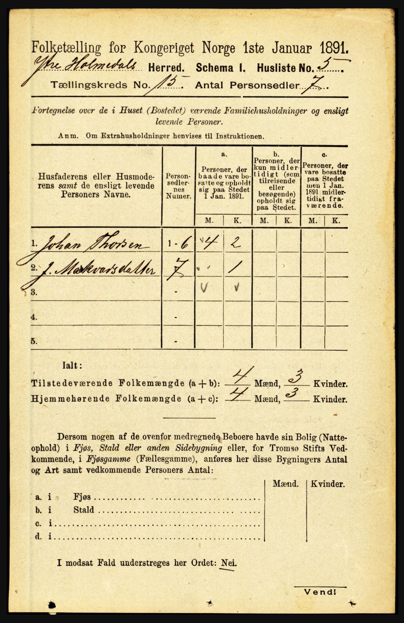 RA, 1891 census for 1429 Ytre Holmedal, 1891, p. 3961