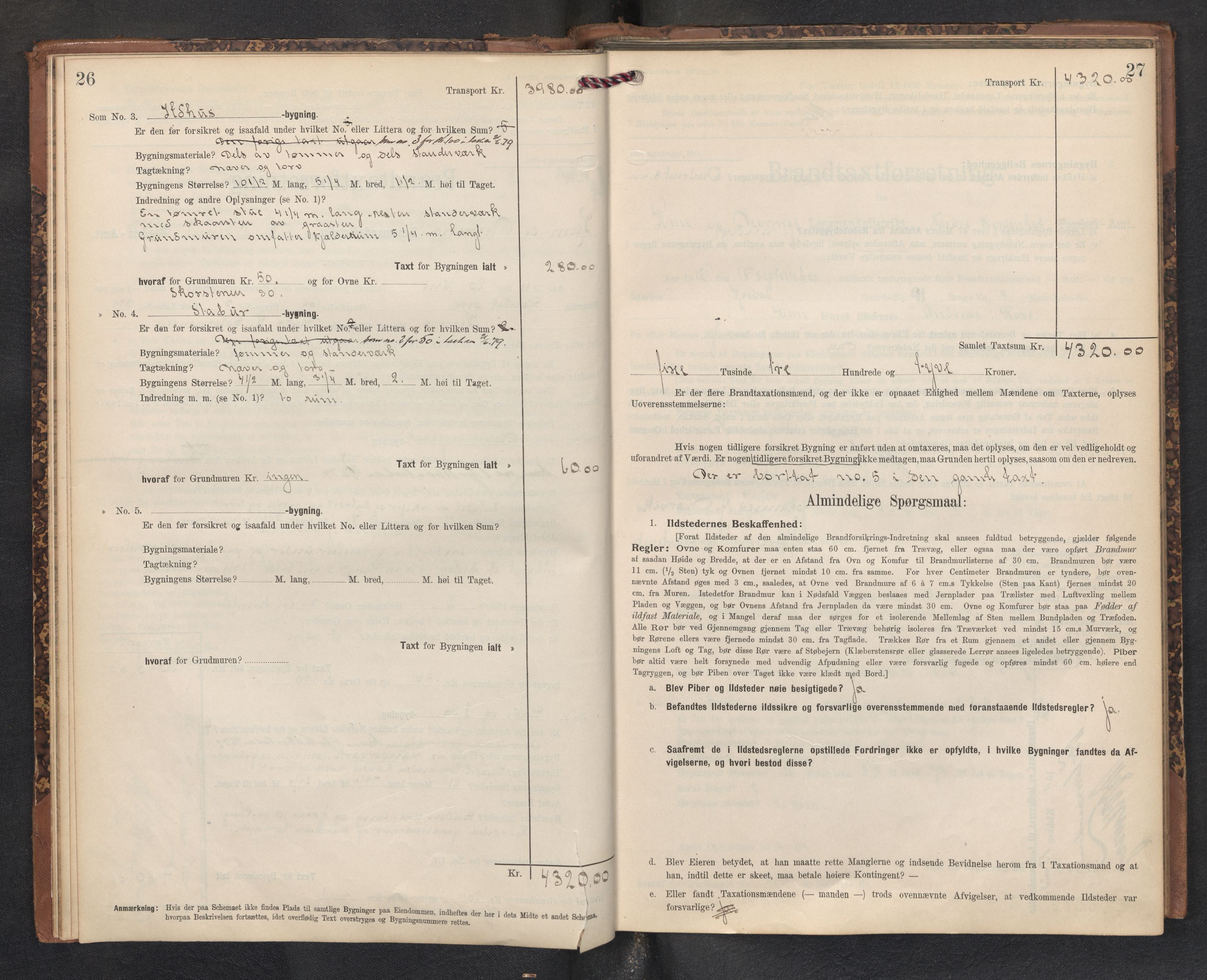 Lensmannen i Kinn, AV/SAB-A-28801/0012/L0005: Branntakstprotokoll, skjematakst, 1903-1938, p. 26-27