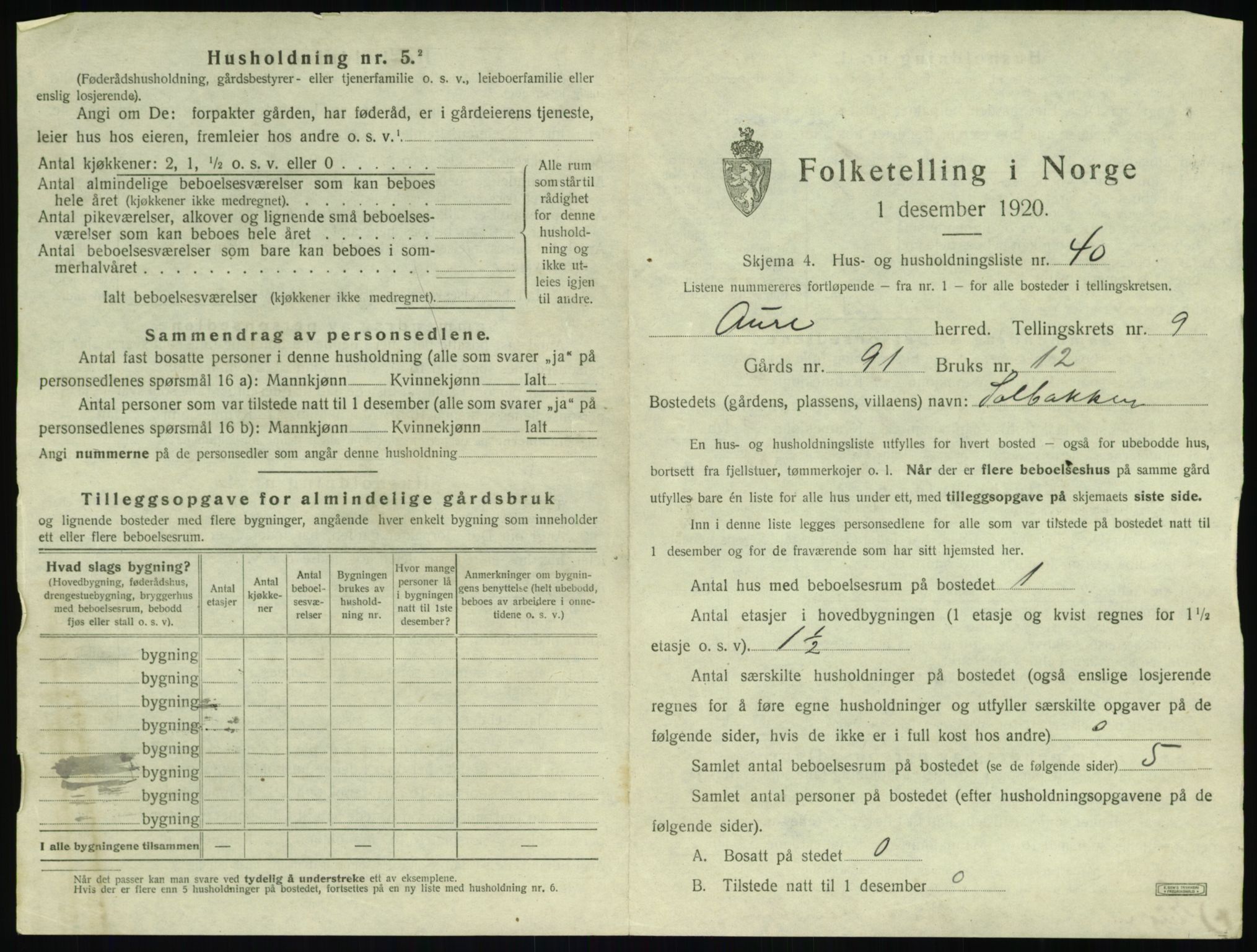 SAT, 1920 census for Aure, 1920, p. 588