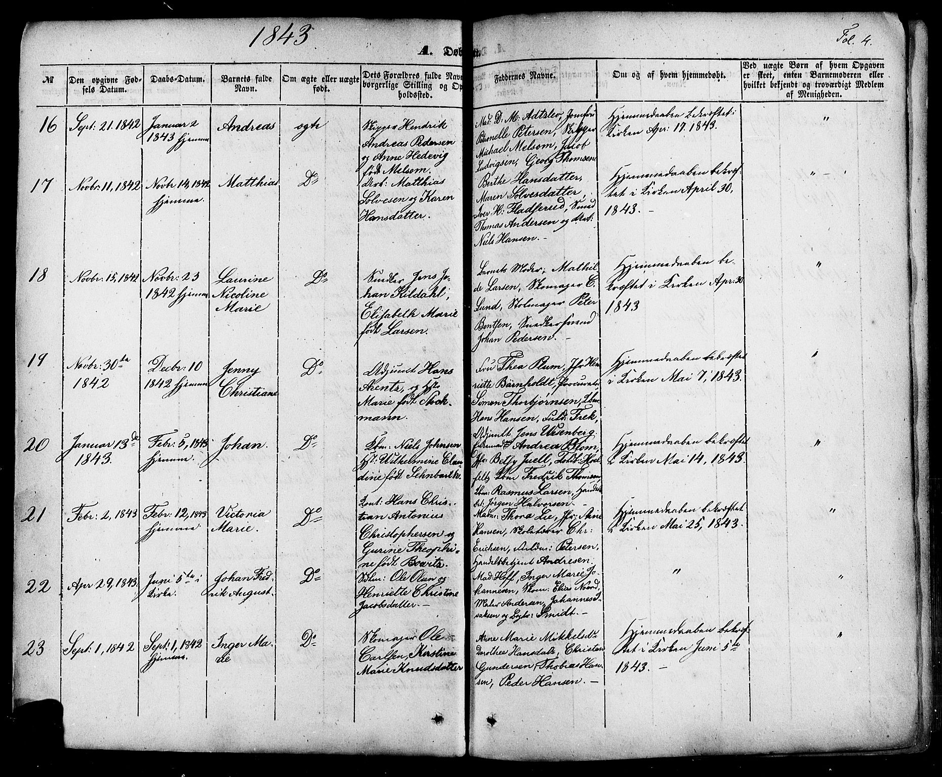 Skien kirkebøker, AV/SAKO-A-302/F/Fa/L0006a: Parish register (official) no. 6A, 1843-1856, p. 4