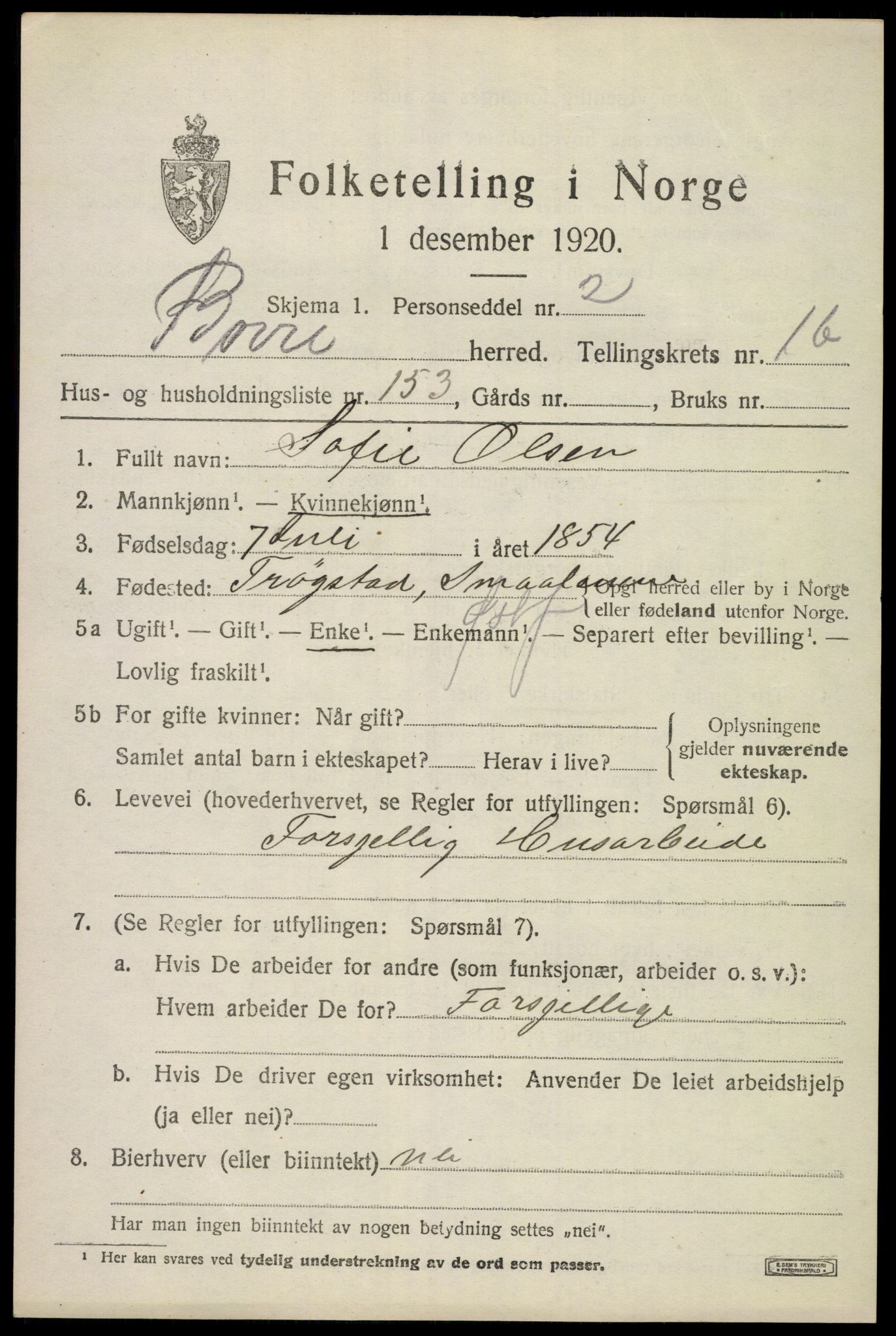 SAKO, 1920 census for Borre, 1920, p. 4180