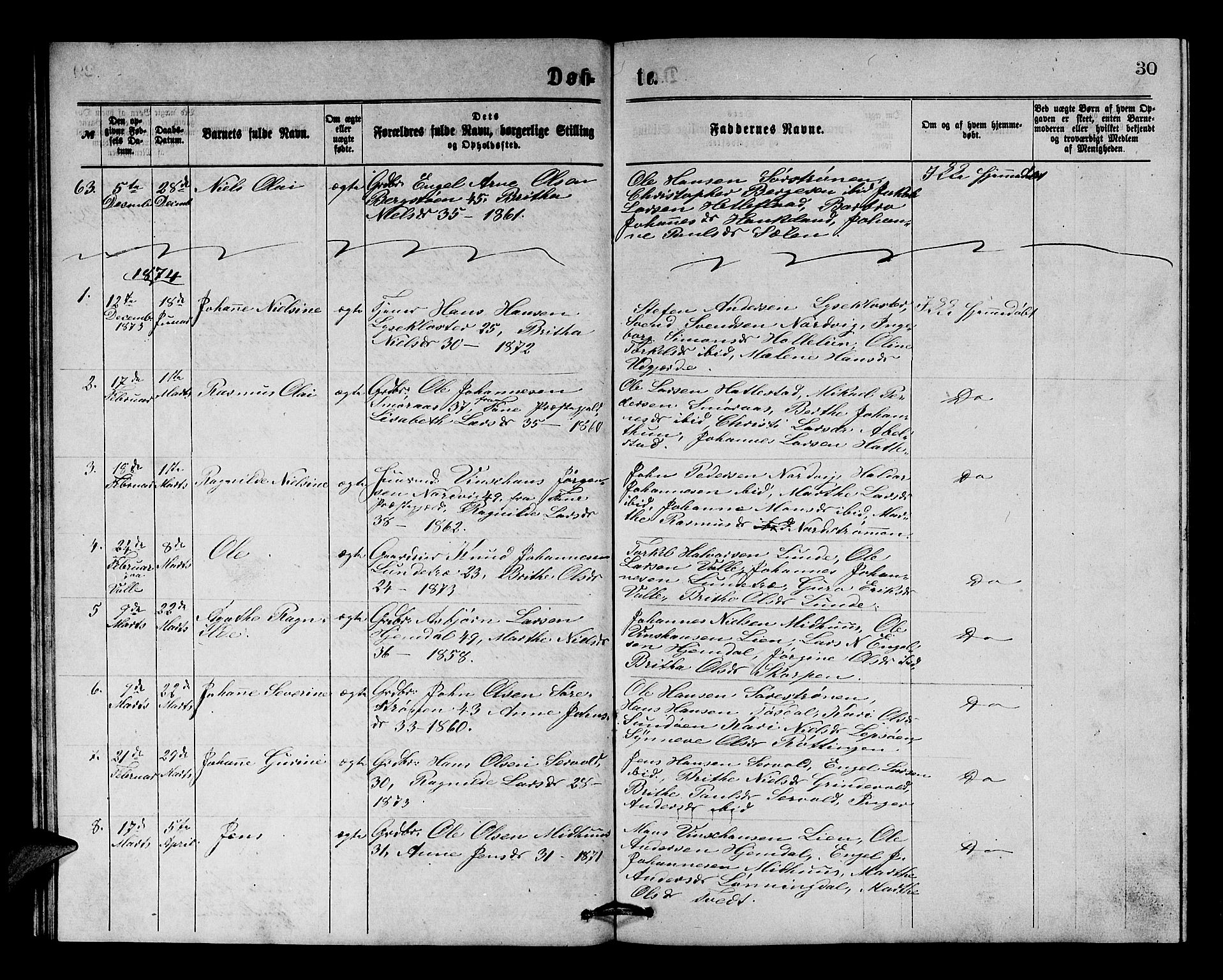 Os sokneprestembete, SAB/A-99929: Parish register (copy) no. A 1, 1869-1879, p. 30
