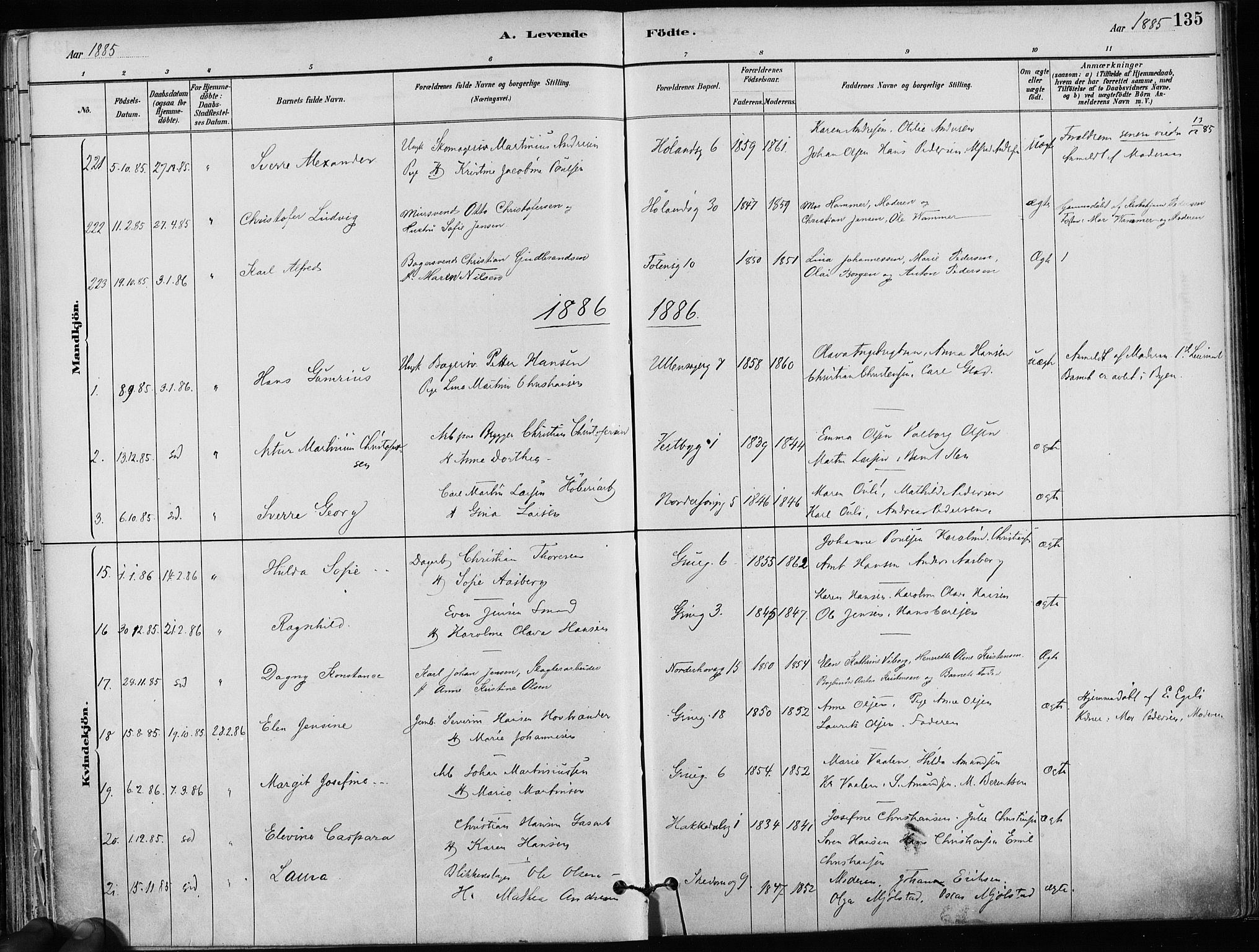 Kampen prestekontor Kirkebøker, SAO/A-10853/F/Fa/L0001: Parish register (official) no. I 1, 1880-1886, p. 135