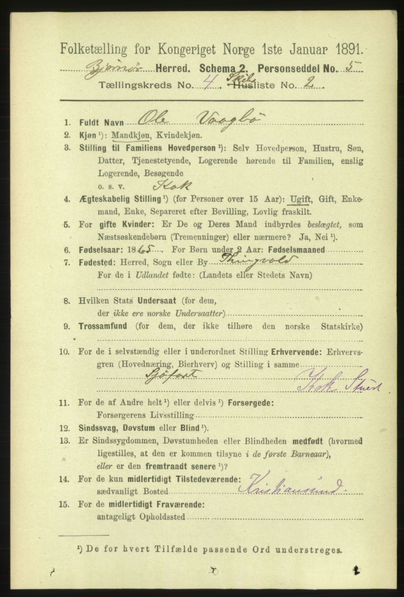 RA, 1891 census for 1632 Bjørnør, 1891, p. 2233