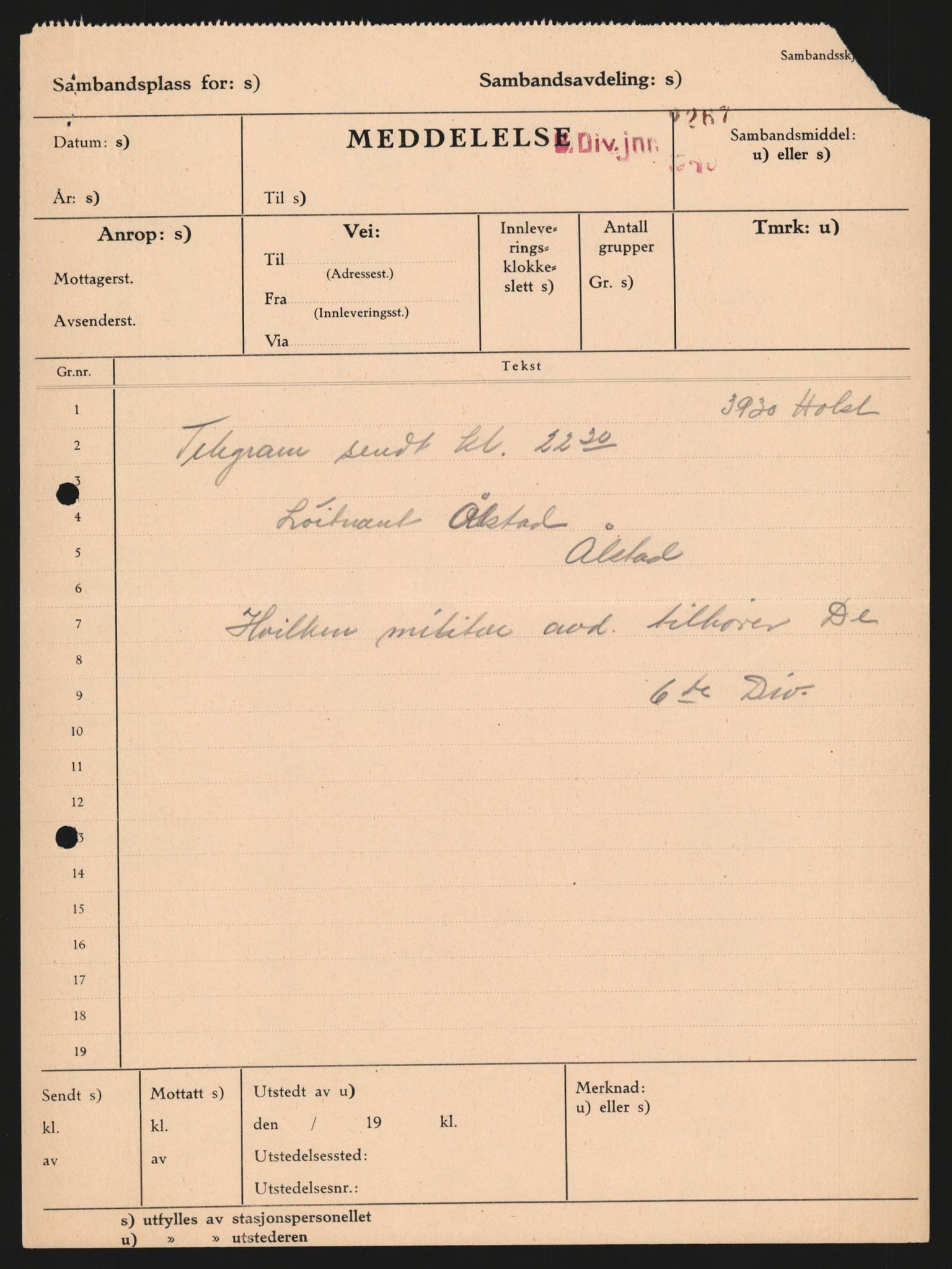 Forsvaret, Forsvarets krigshistoriske avdeling, AV/RA-RAFA-2017/Y/Yb/L0123: II-C-11-600  -  6. Divisjon med avdelinger, 1940, p. 256