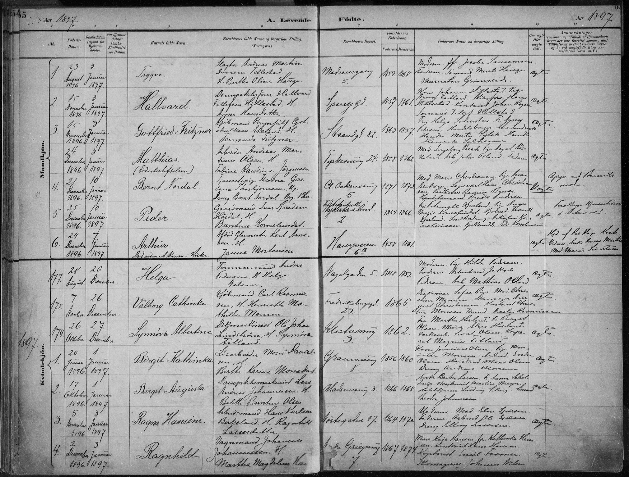 Nykirken Sokneprestembete, AV/SAB-A-77101/H/Haa/L0018: Parish register (official) no. B 6, 1895-1903, p. 55