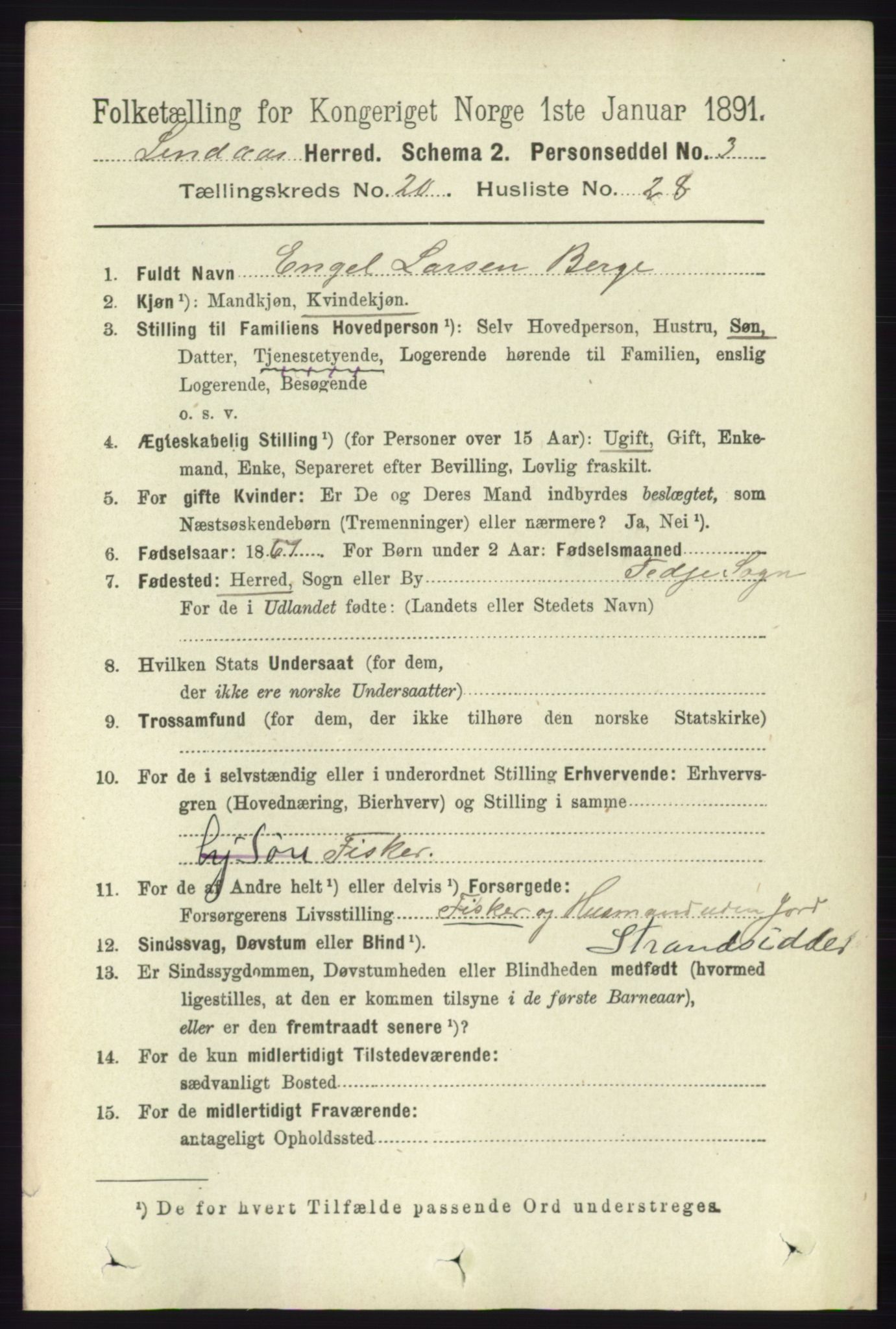 RA, 1891 census for 1263 Lindås, 1891, p. 7526