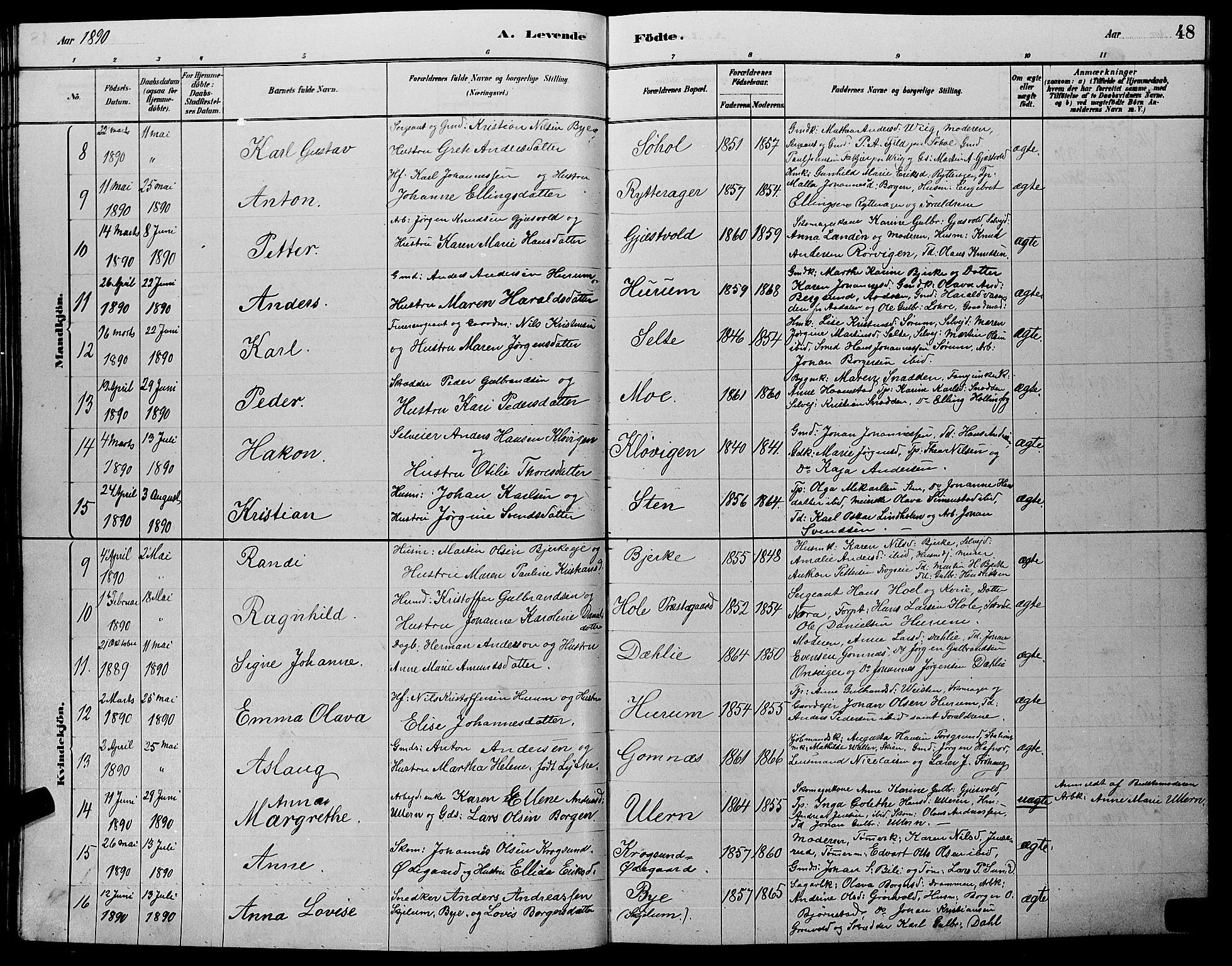 Hole kirkebøker, SAKO/A-228/G/Ga/L0003: Parish register (copy) no. I 3, 1879-1904, p. 48