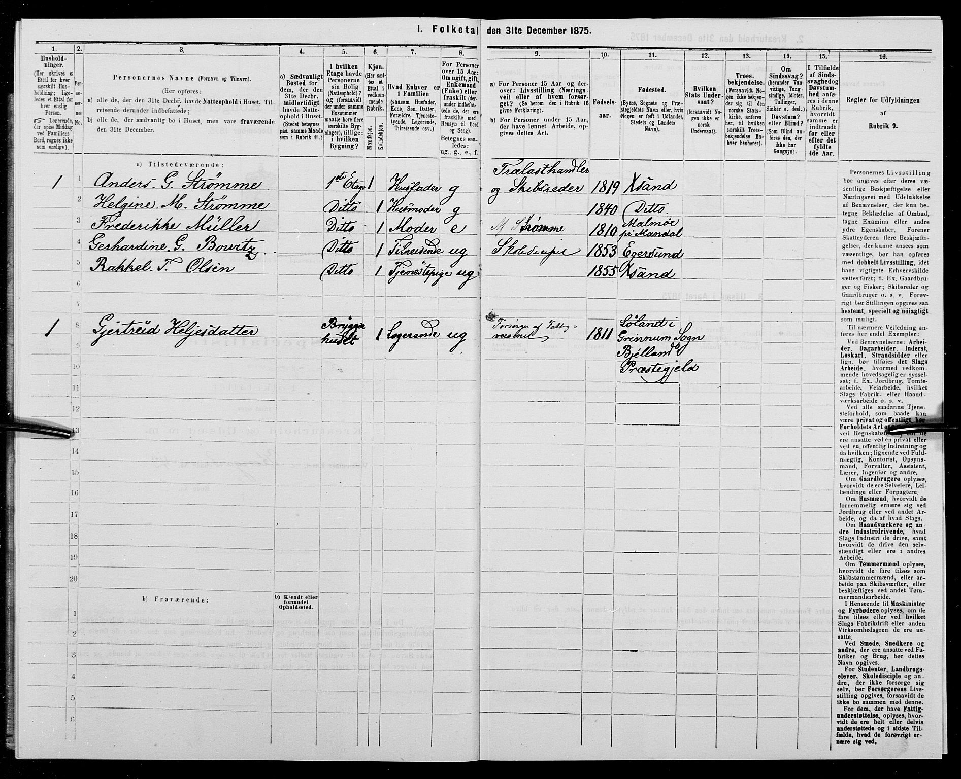 SAK, 1875 census for 1001P Kristiansand, 1875, p. 184