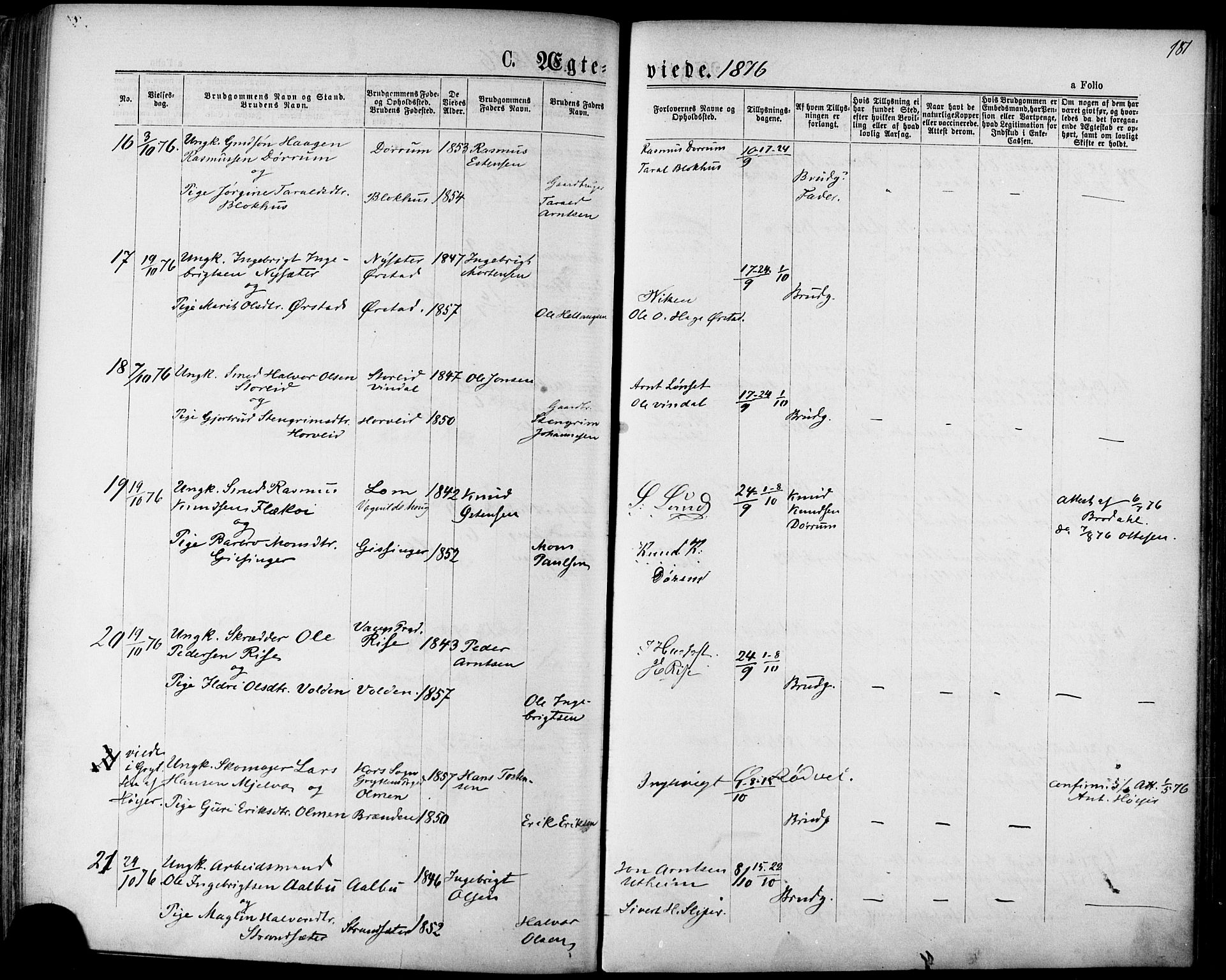 Ministerialprotokoller, klokkerbøker og fødselsregistre - Sør-Trøndelag, SAT/A-1456/678/L0900: Parish register (official) no. 678A09, 1872-1881, p. 181