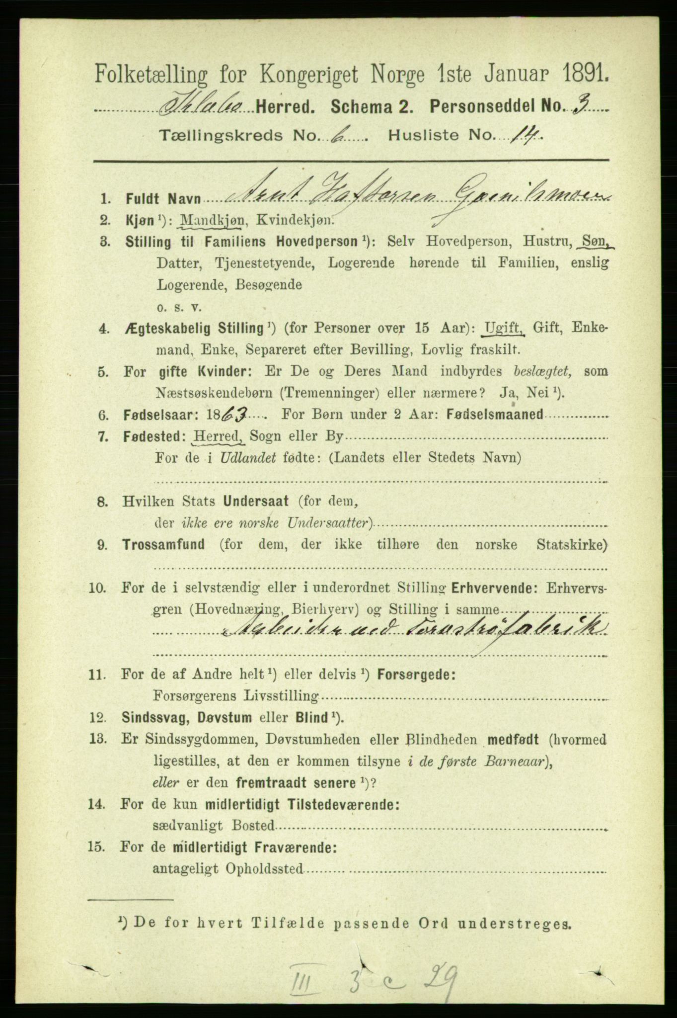 RA, 1891 census for 1662 Klæbu, 1891, p. 1314