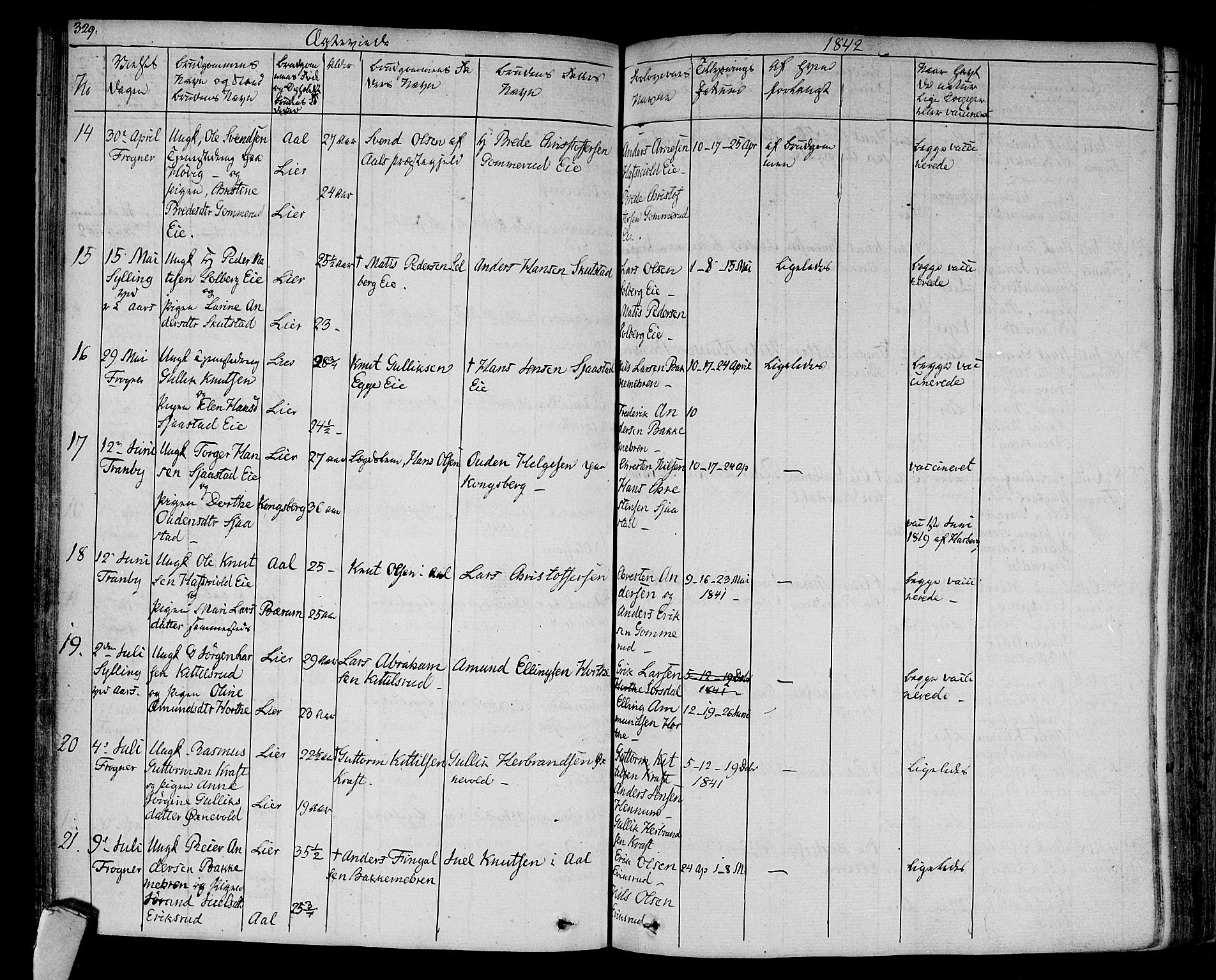 Lier kirkebøker, AV/SAKO-A-230/F/Fa/L0010: Parish register (official) no. I 10, 1827-1843, p. 329
