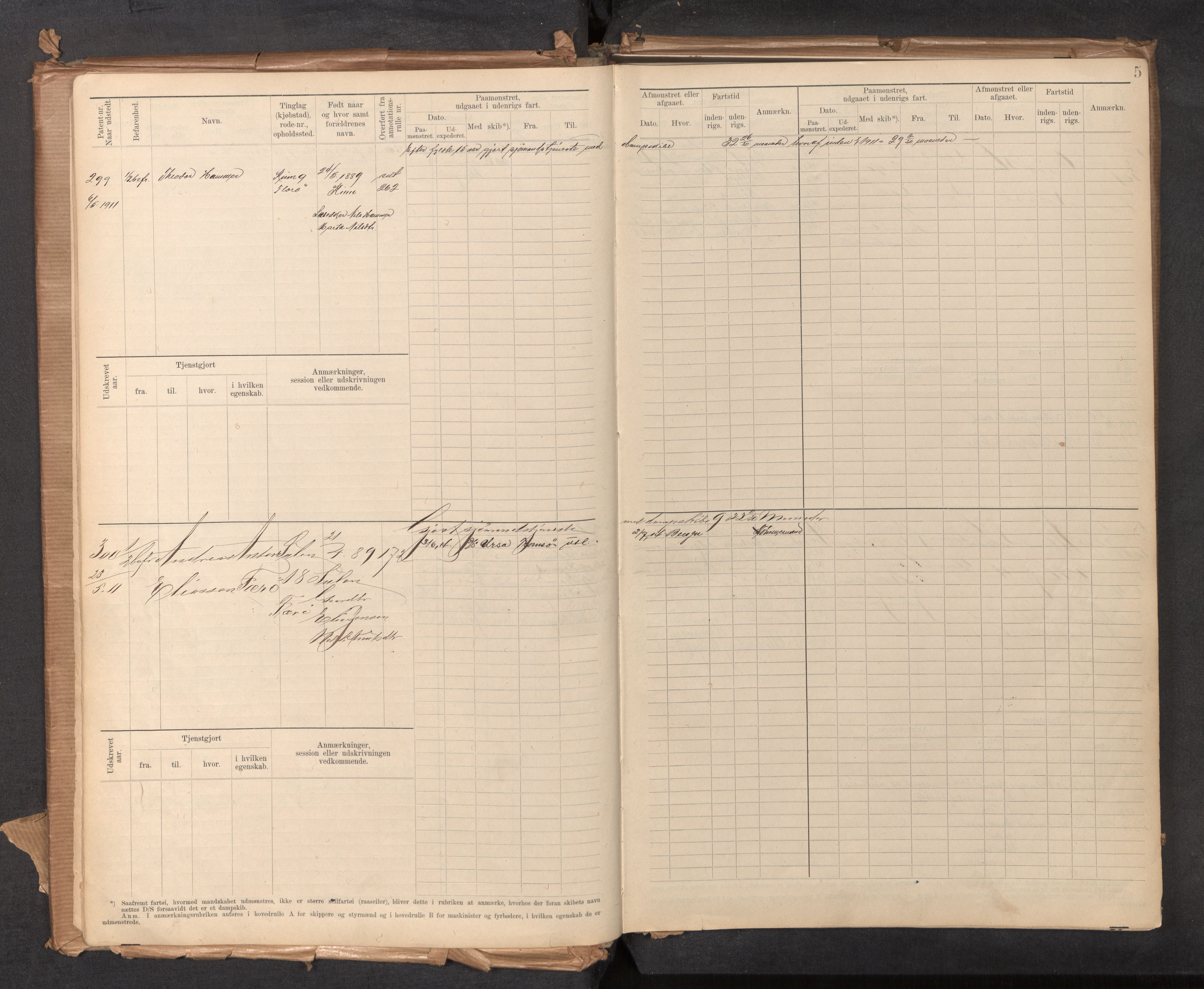 Innrulleringssjefen i Bergen, AV/SAB-A-100050/F/Fg/L0002: Sjøfartshovedrulle, nr. 291 - 376, 1910-1929, p. 5