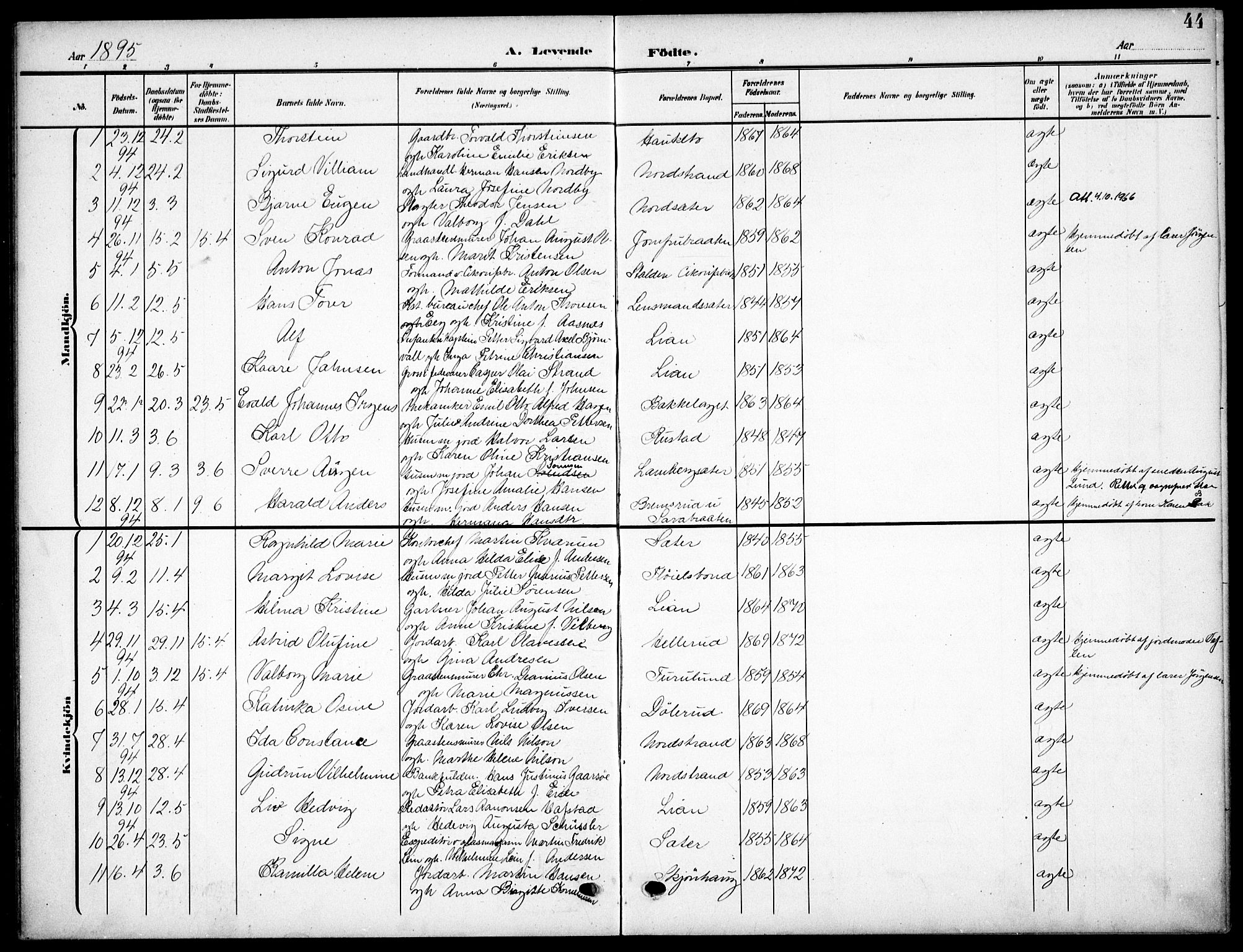 Nordstrand prestekontor Kirkebøker, AV/SAO-A-10362a/F/Fa/L0000: Parish register (official) no.  0, 1881-1900, p. 44