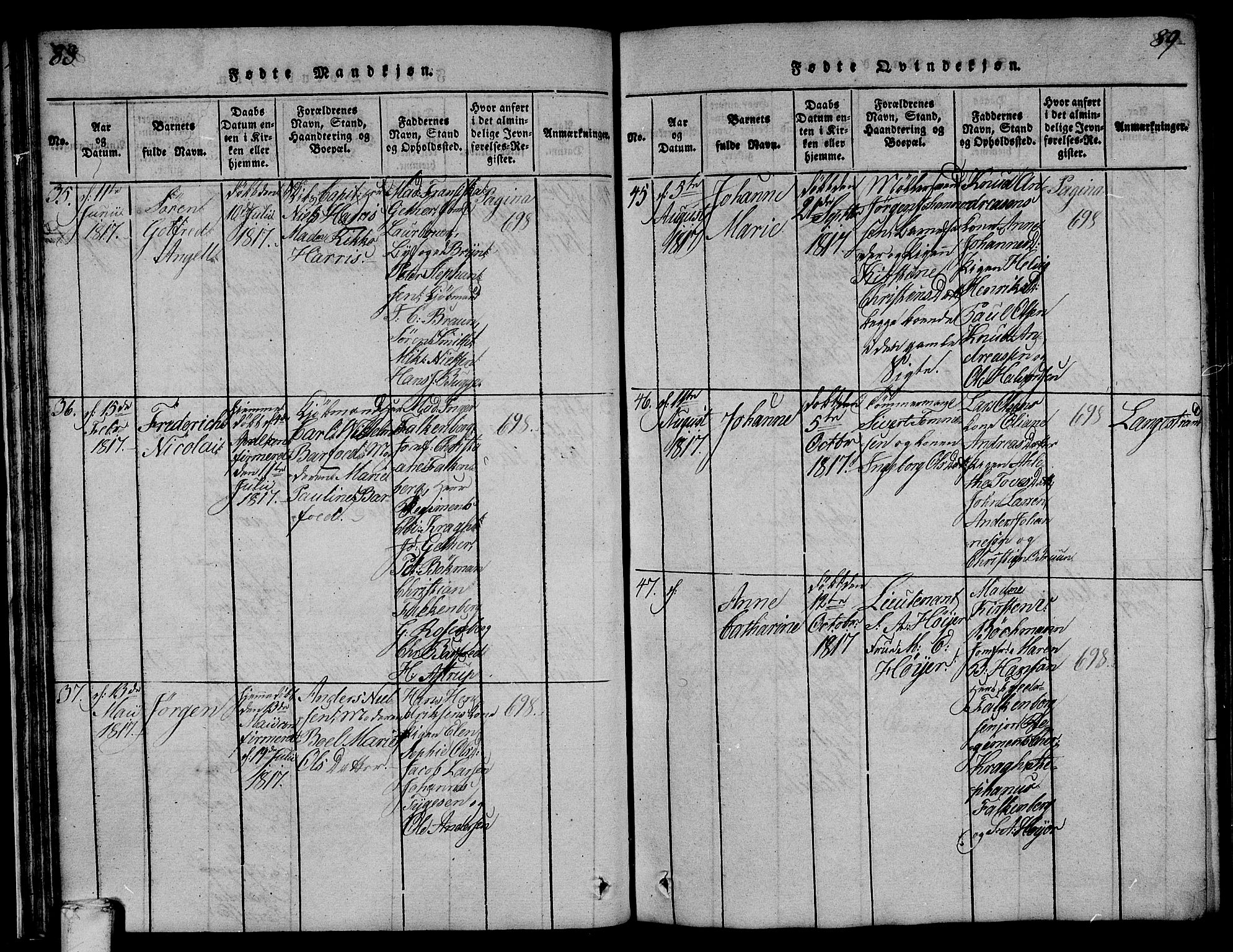 Larvik kirkebøker, SAKO/A-352/F/Fa/L0001: Parish register (official) no. I 1, 1814-1825, p. 88-89