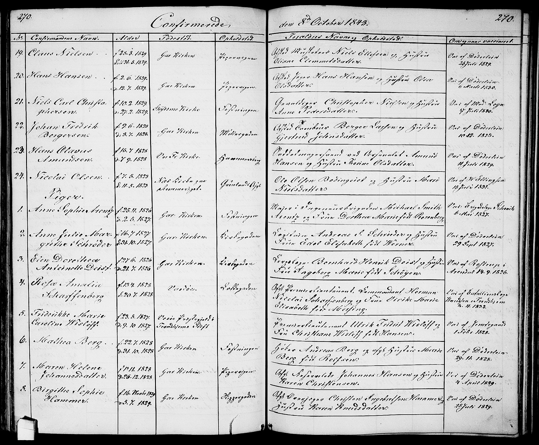 Garnisonsmenigheten Kirkebøker, AV/SAO-A-10846/G/Ga/L0005: Parish register (copy) no. 5, 1841-1860, p. 270