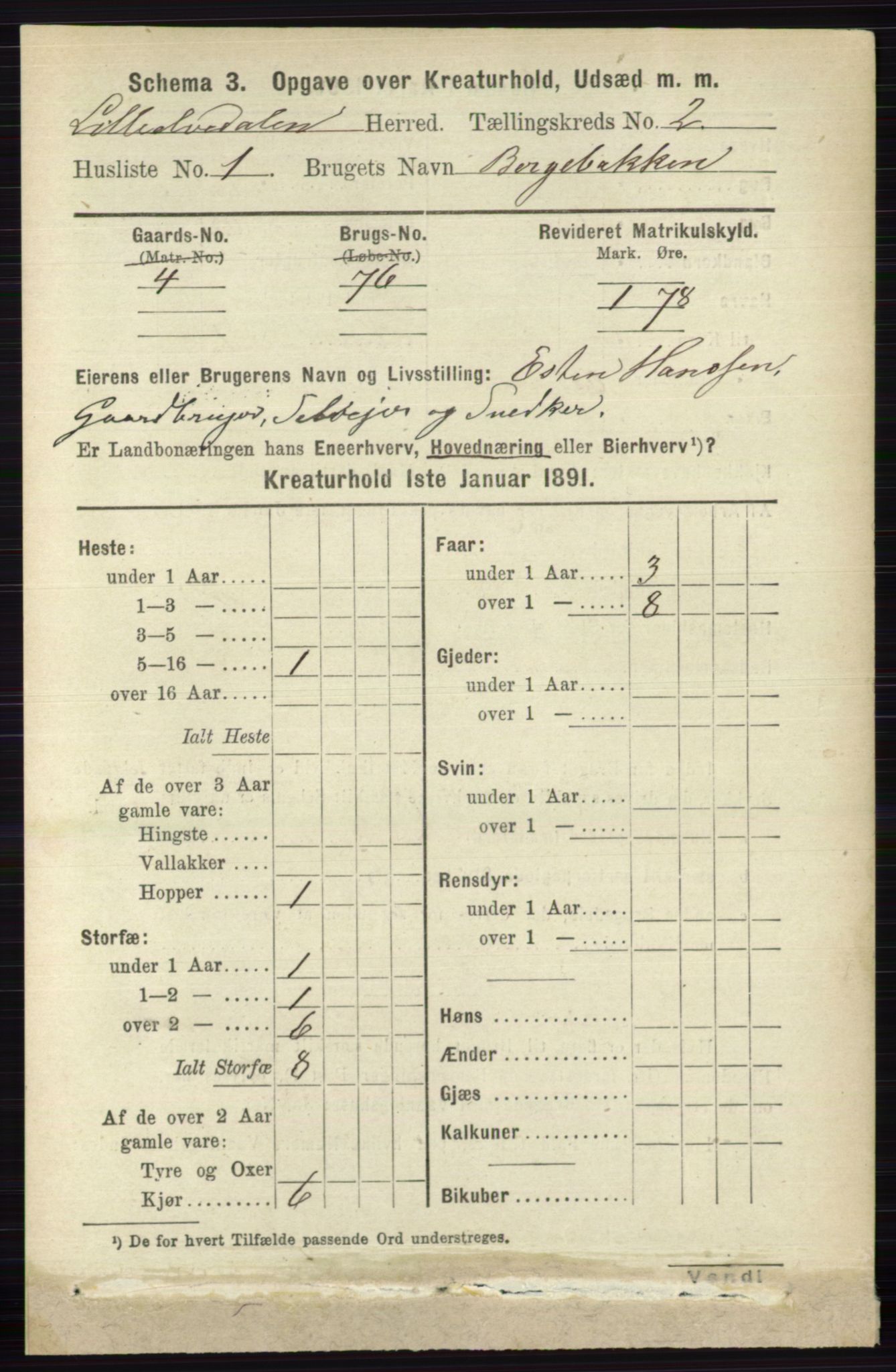 RA, 1891 census for 0438 Lille Elvedalen, 1891, p. 4032