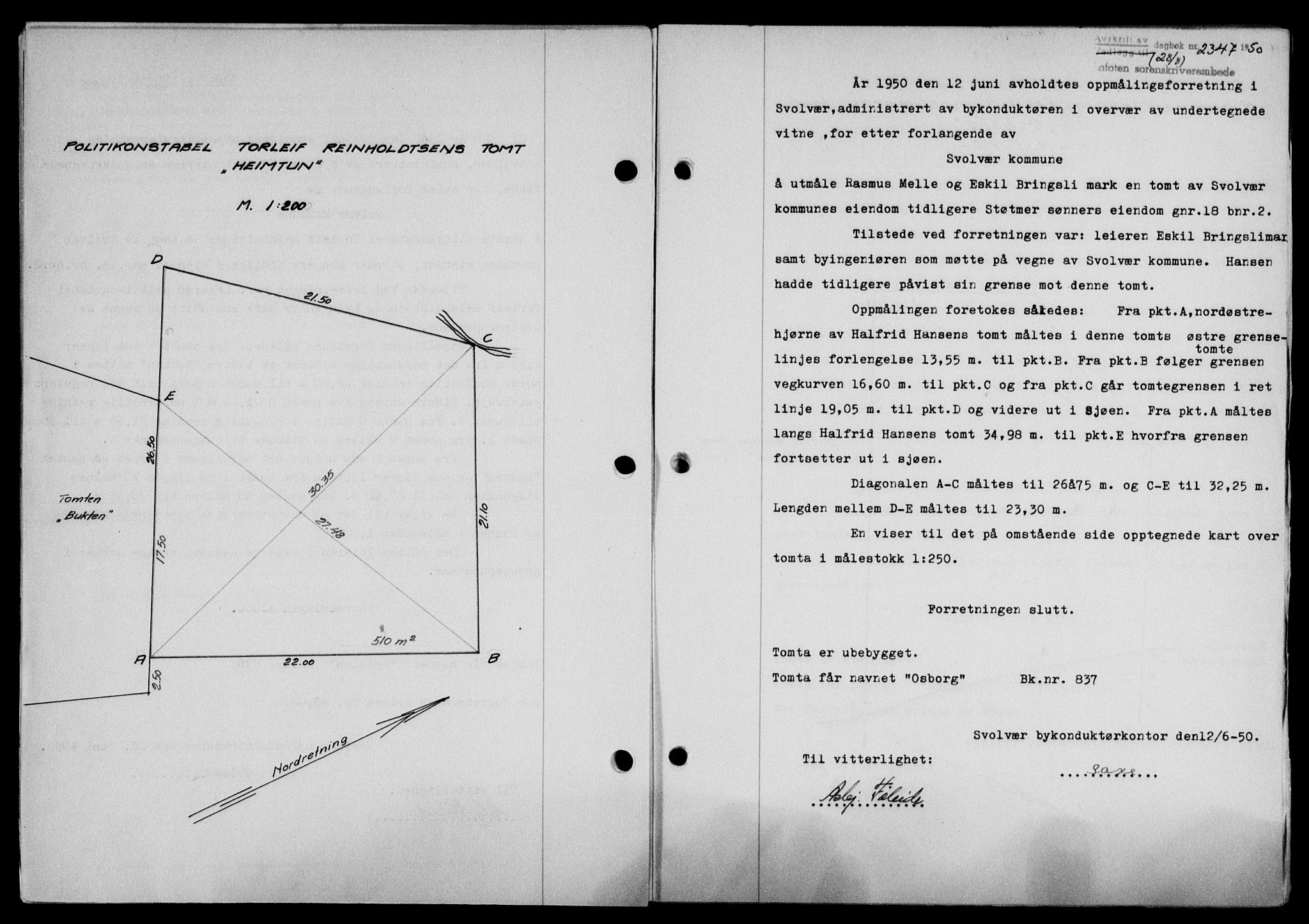 Lofoten sorenskriveri, SAT/A-0017/1/2/2C/L0024a: Mortgage book no. 24a, 1950-1950, Diary no: : 2347/1950