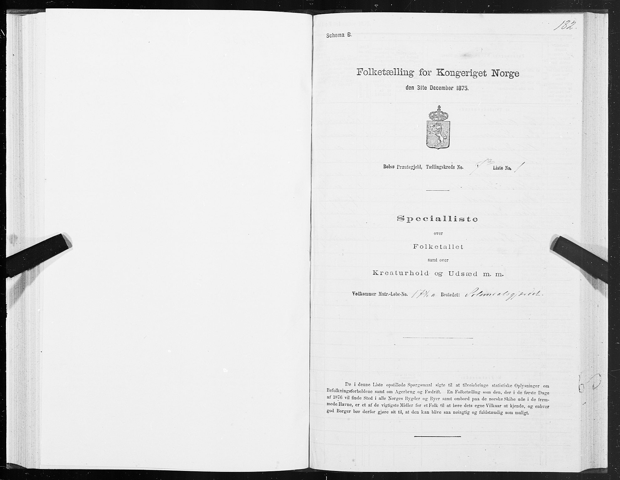 SAT, 1875 census for 1544P Bolsøy, 1875, p. 4182