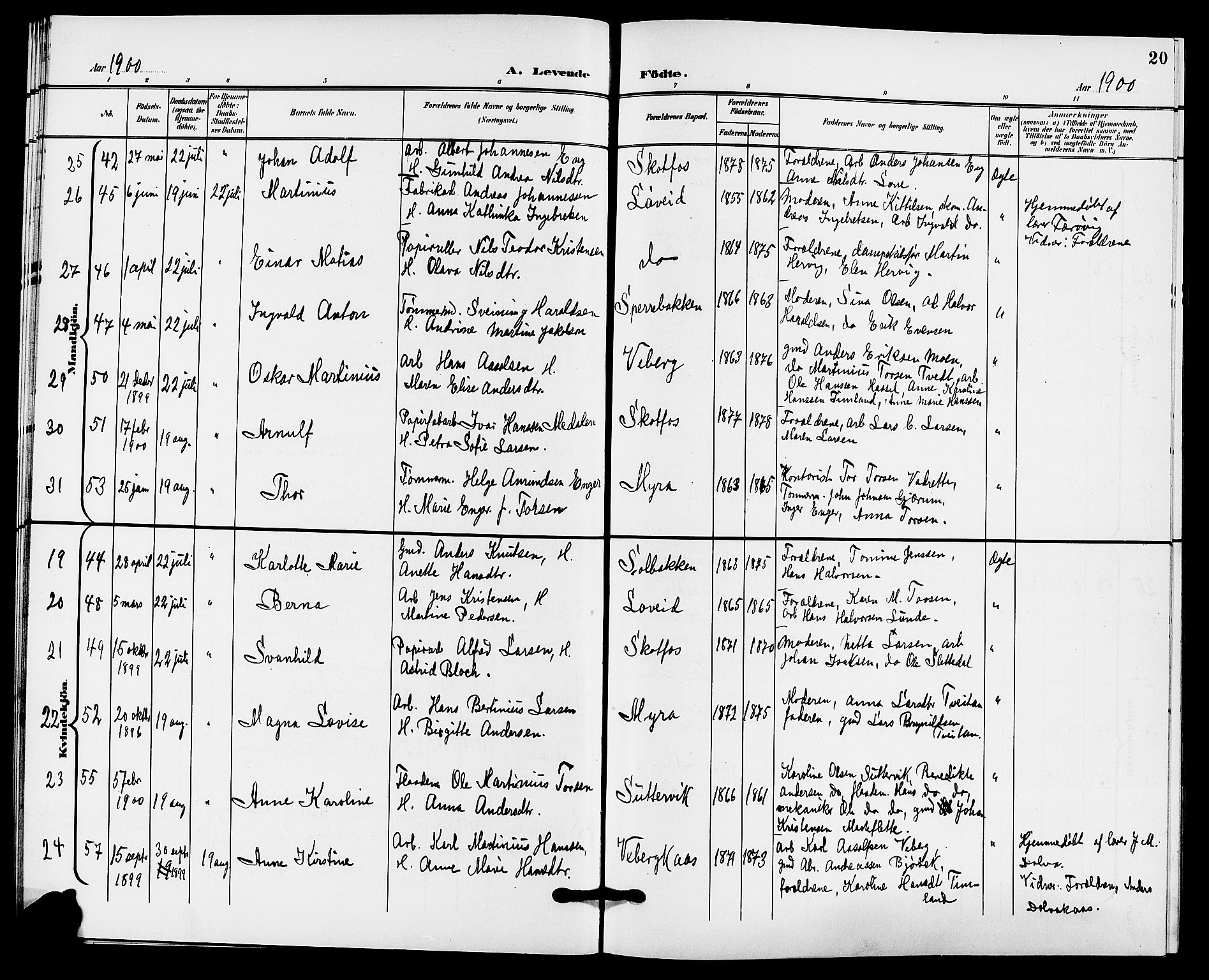 Solum kirkebøker, AV/SAKO-A-306/G/Gb/L0004: Parish register (copy) no. II 4, 1898-1905, p. 20