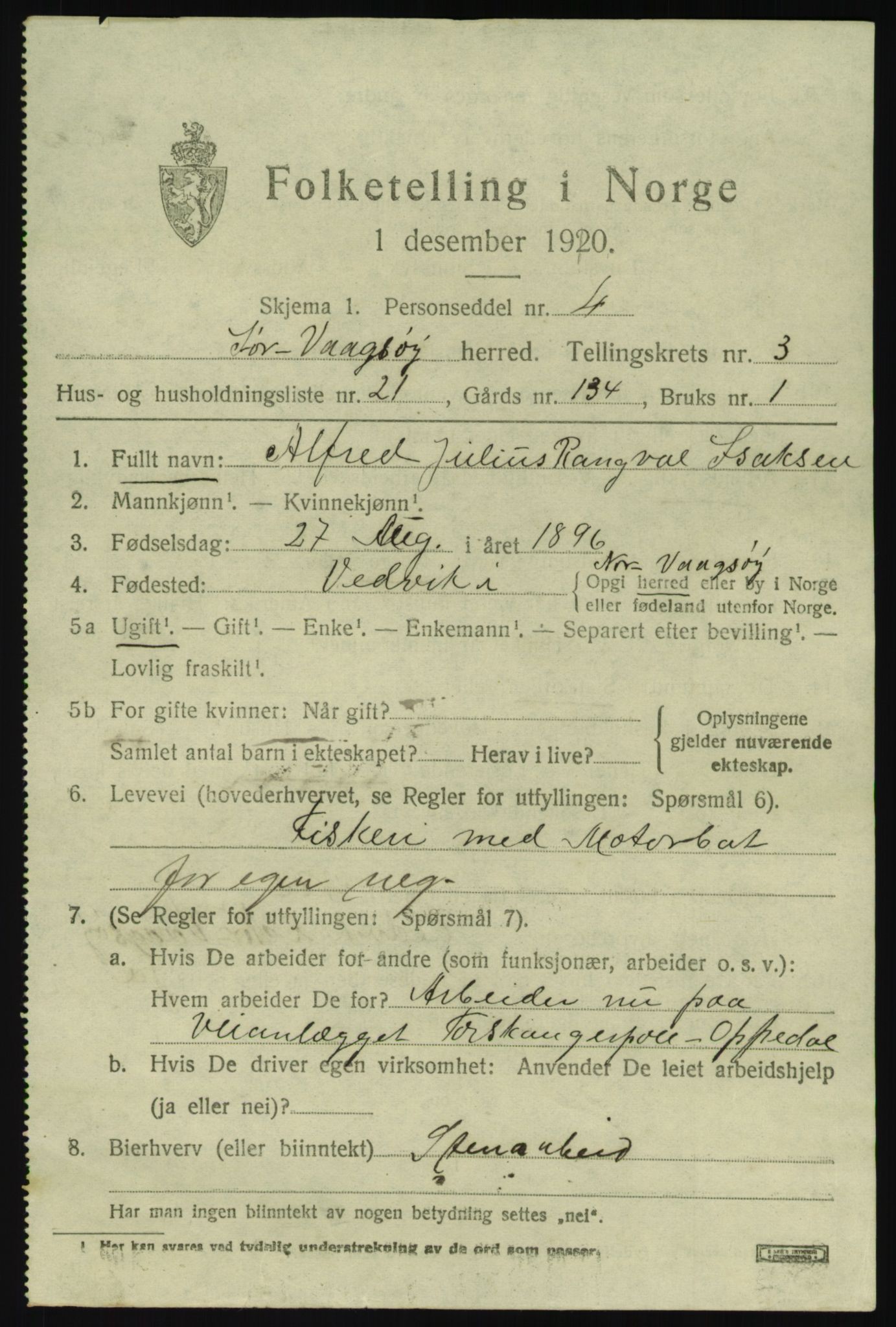 SAB, 1920 census for Sør-Vågsøy, 1920, p. 1816