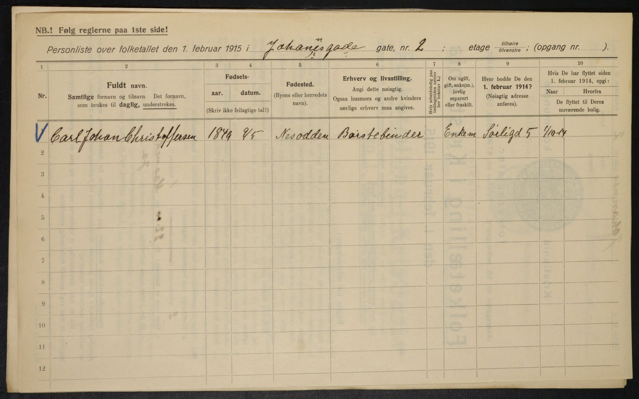 OBA, Municipal Census 1915 for Kristiania, 1915, p. 46713