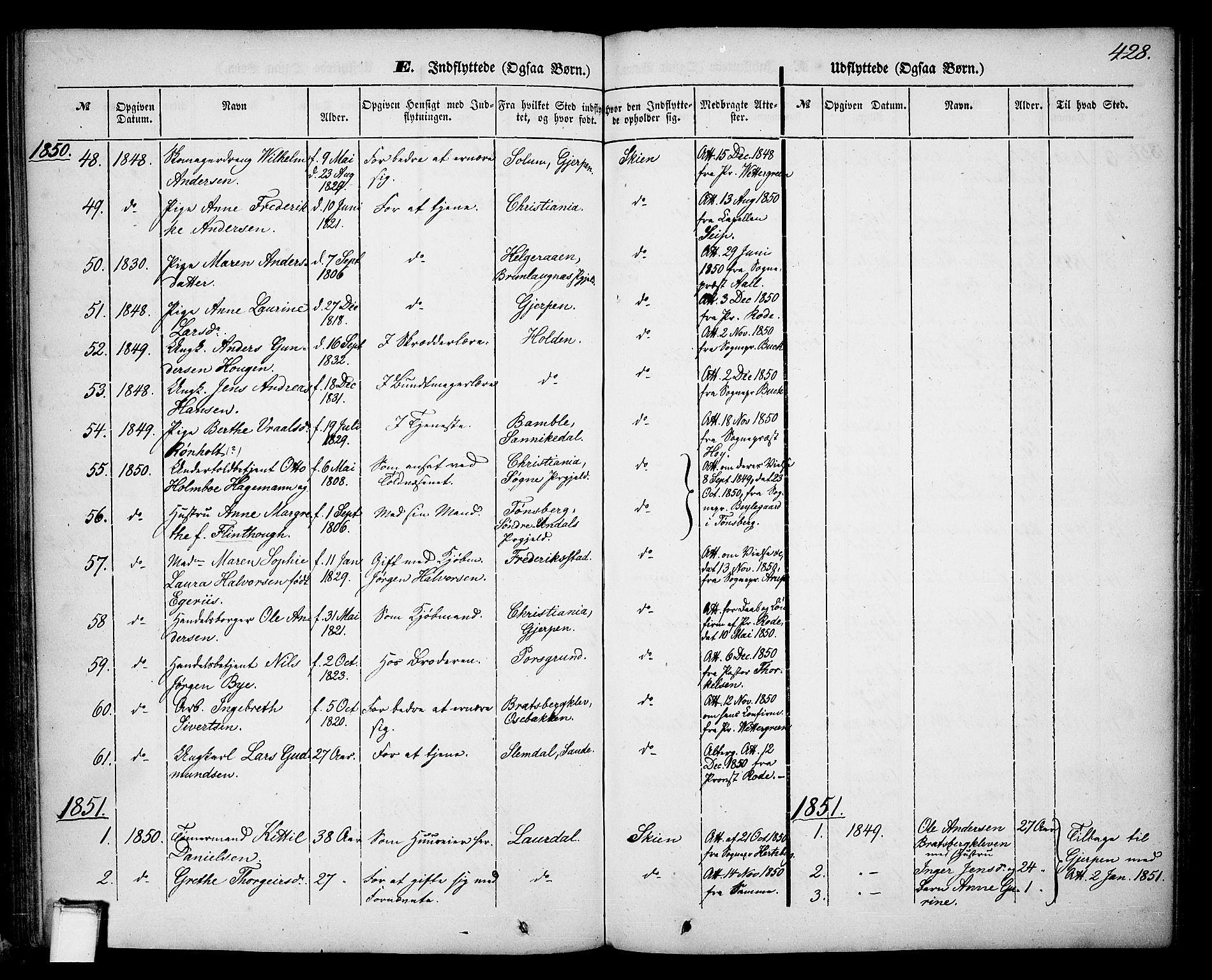 Skien kirkebøker, SAKO/A-302/G/Ga/L0004: Parish register (copy) no. 4, 1843-1867, p. 428