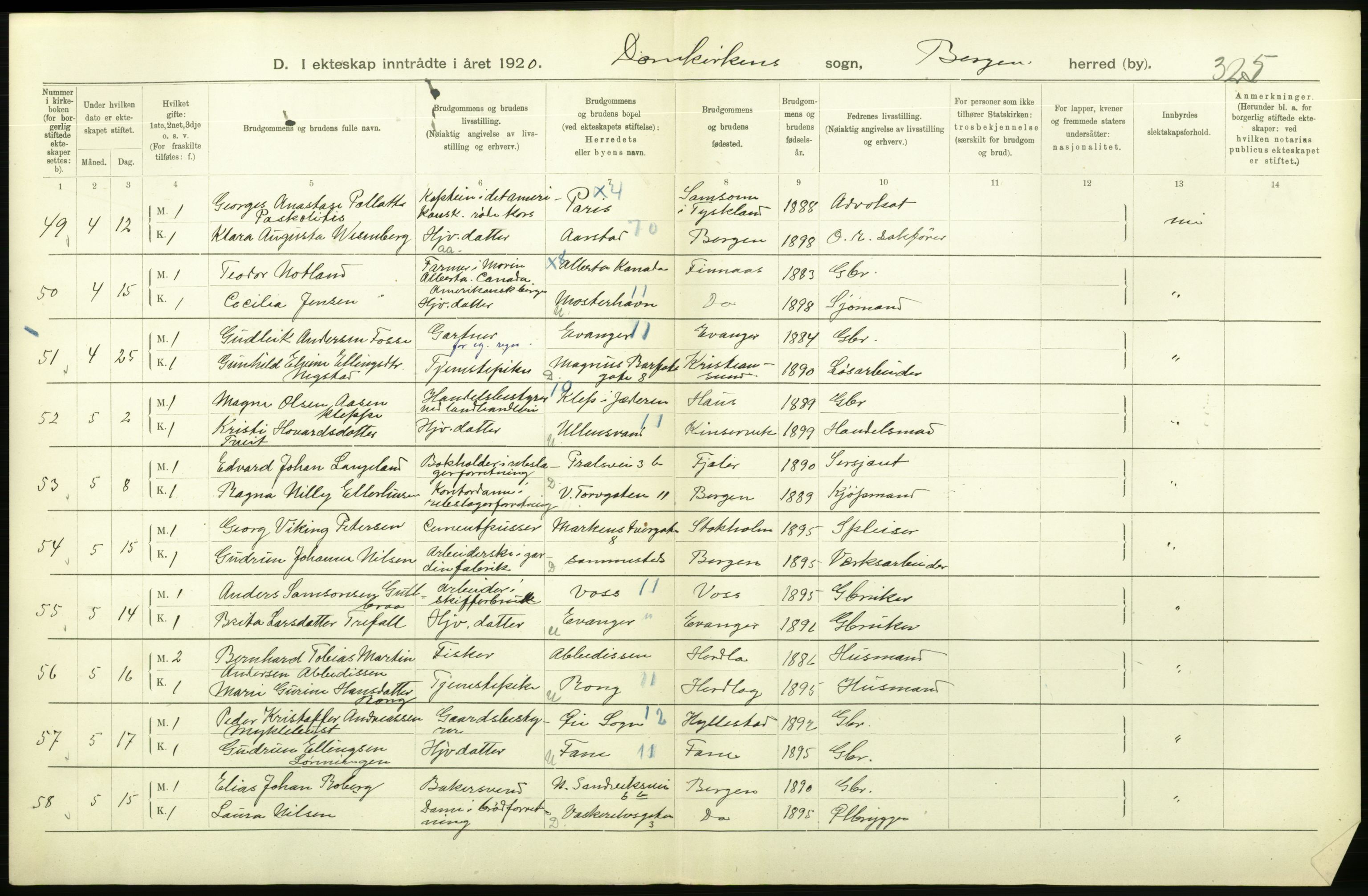 Statistisk sentralbyrå, Sosiodemografiske emner, Befolkning, AV/RA-S-2228/D/Df/Dfb/Dfbj/L0042: Bergen: Gifte, døde, dødfødte., 1920, p. 248