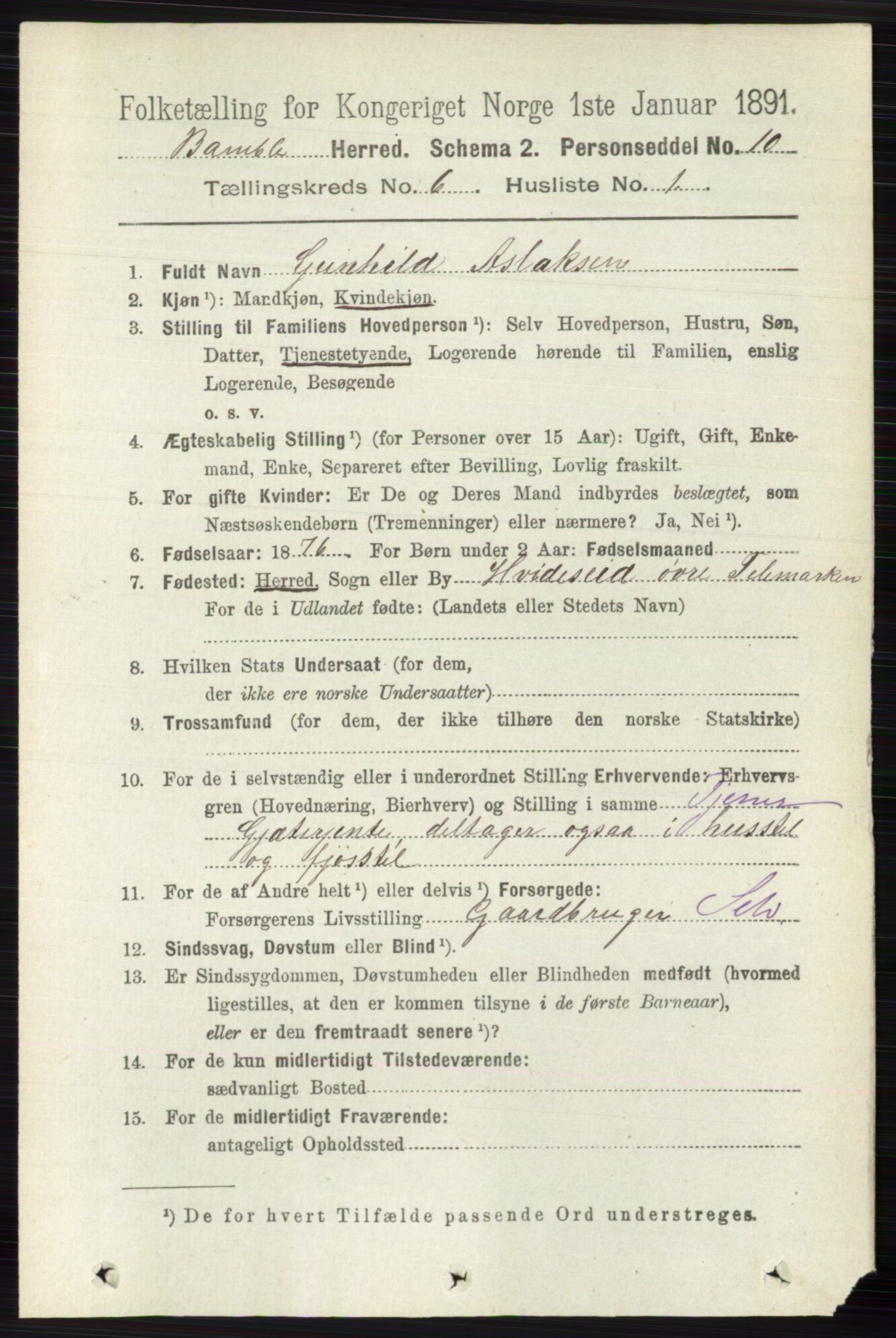 RA, 1891 census for 0814 Bamble, 1891, p. 2703