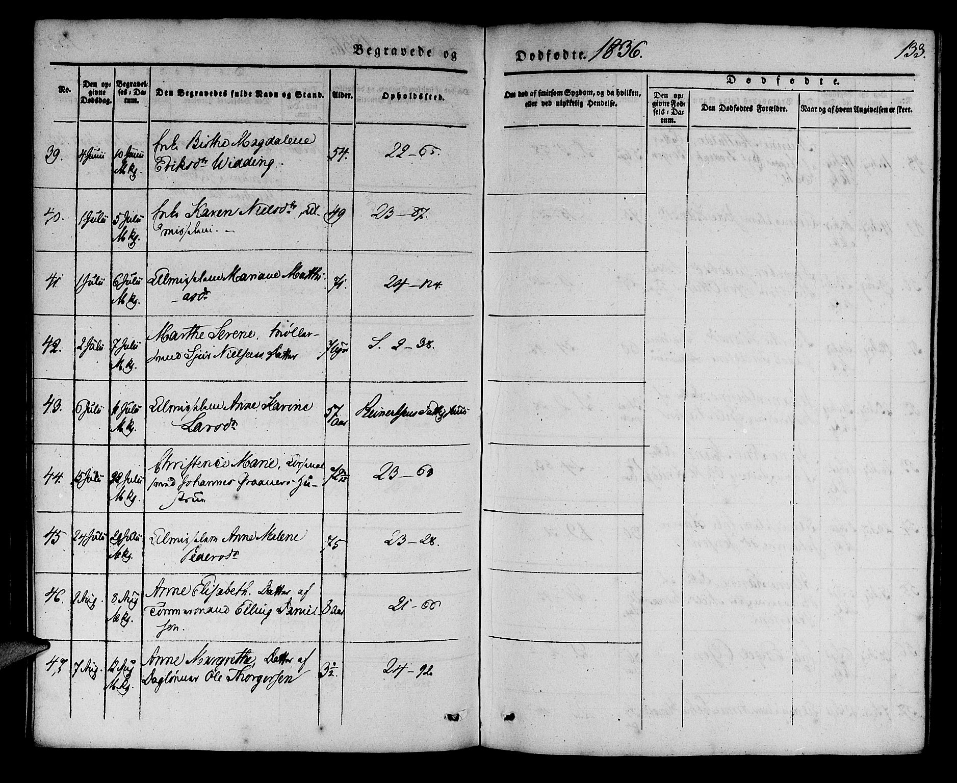 Korskirken sokneprestembete, AV/SAB-A-76101/H/Haa/L0043: Parish register (official) no. E 1, 1834-1848, p. 133