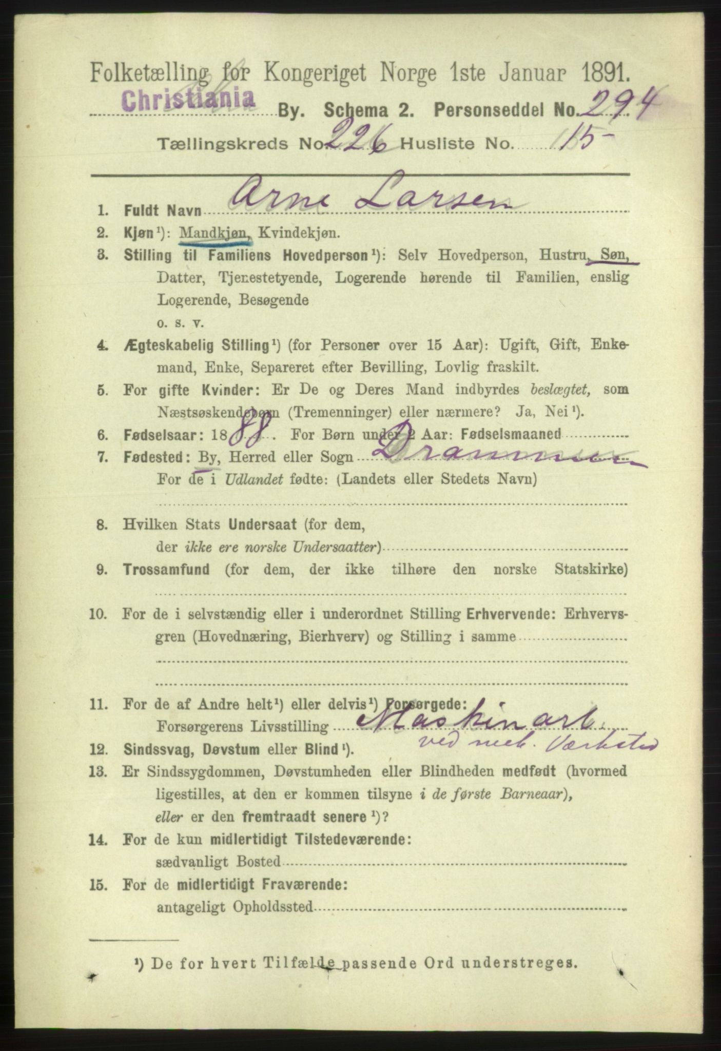RA, 1891 census for 0301 Kristiania, 1891, p. 138100