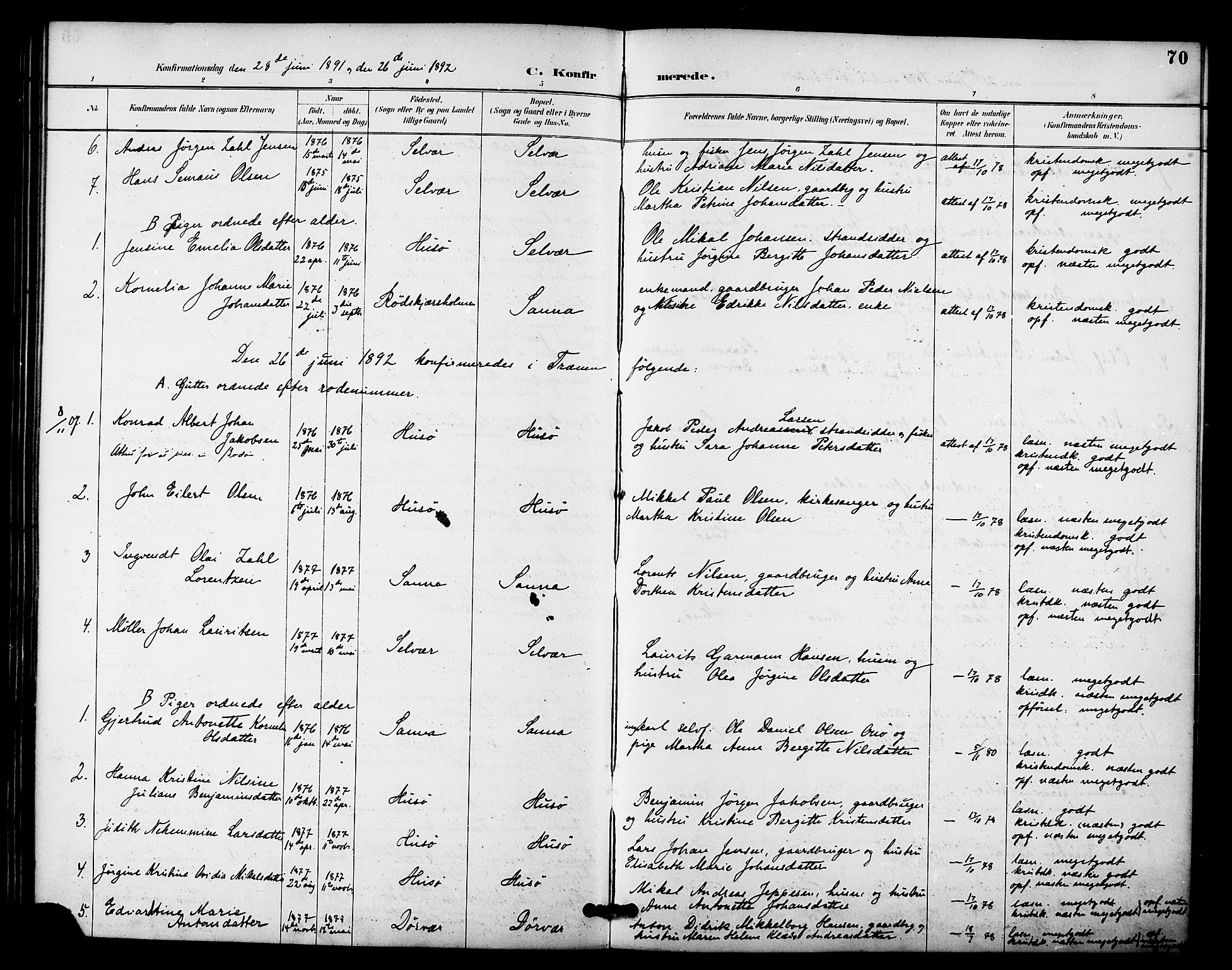 Ministerialprotokoller, klokkerbøker og fødselsregistre - Nordland, SAT/A-1459/840/L0580: Parish register (official) no. 840A02, 1887-1909, p. 70