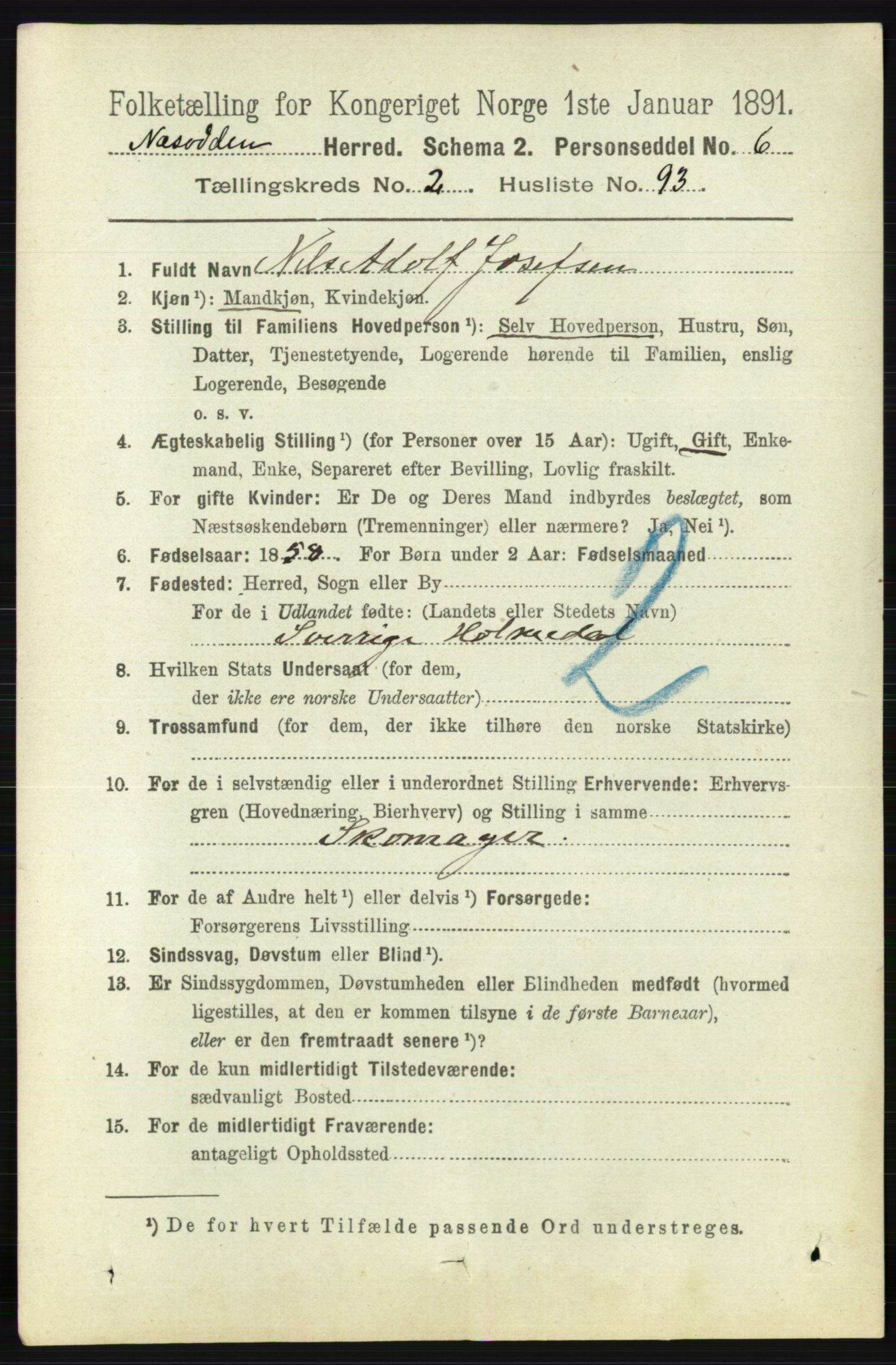 RA, 1891 census for 0216 Nesodden, 1891, p. 960