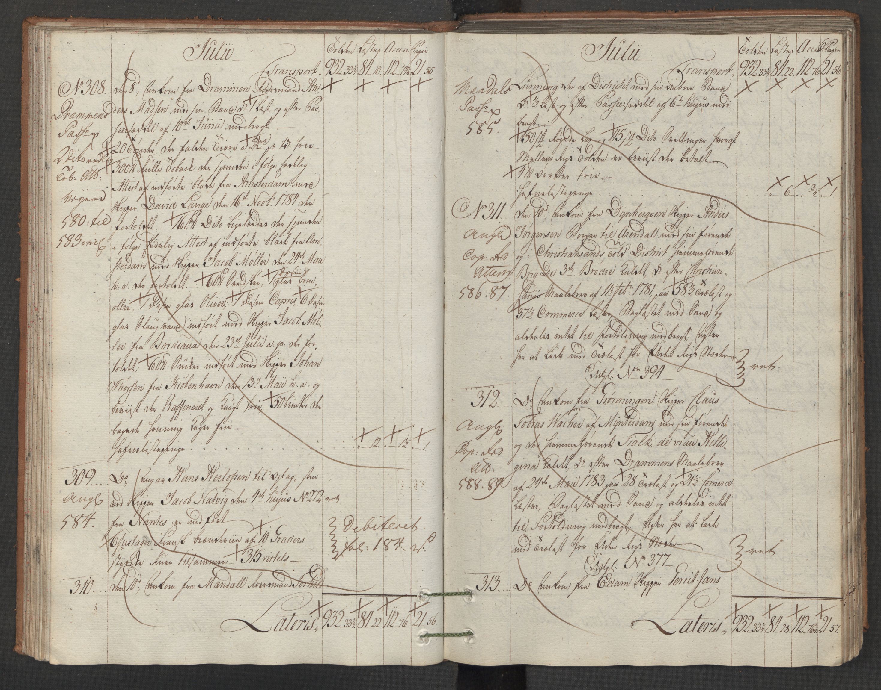 Generaltollkammeret, tollregnskaper, AV/RA-EA-5490/R15/L0105/0001: Tollregnskaper Arendal / Inngående hovedtollbok, 1786, p. 61b-62a