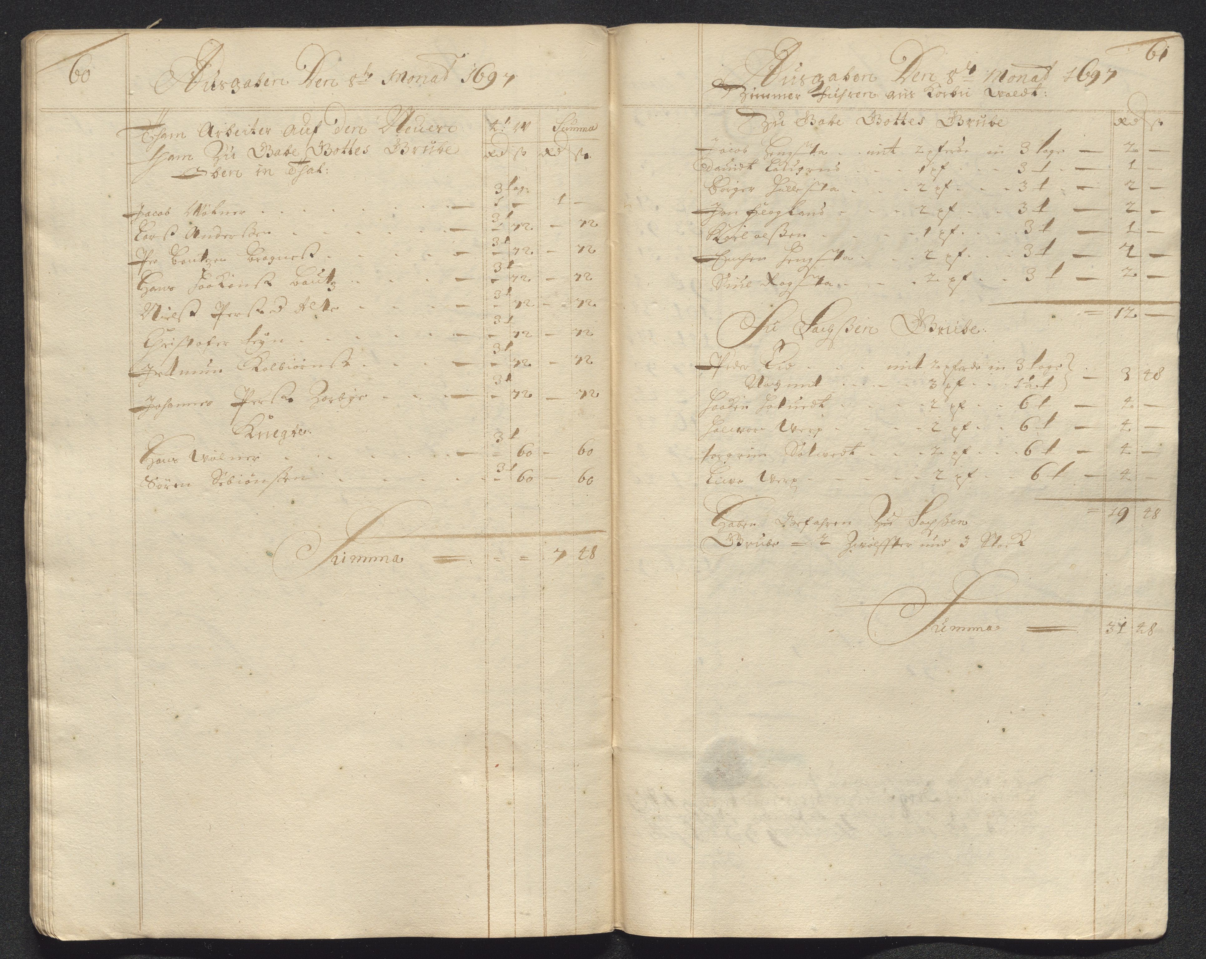 Kongsberg Sølvverk 1623-1816, AV/SAKO-EA-3135/001/D/Dc/Dcd/L0072: Utgiftsregnskap for gruver m.m., 1697, p. 488