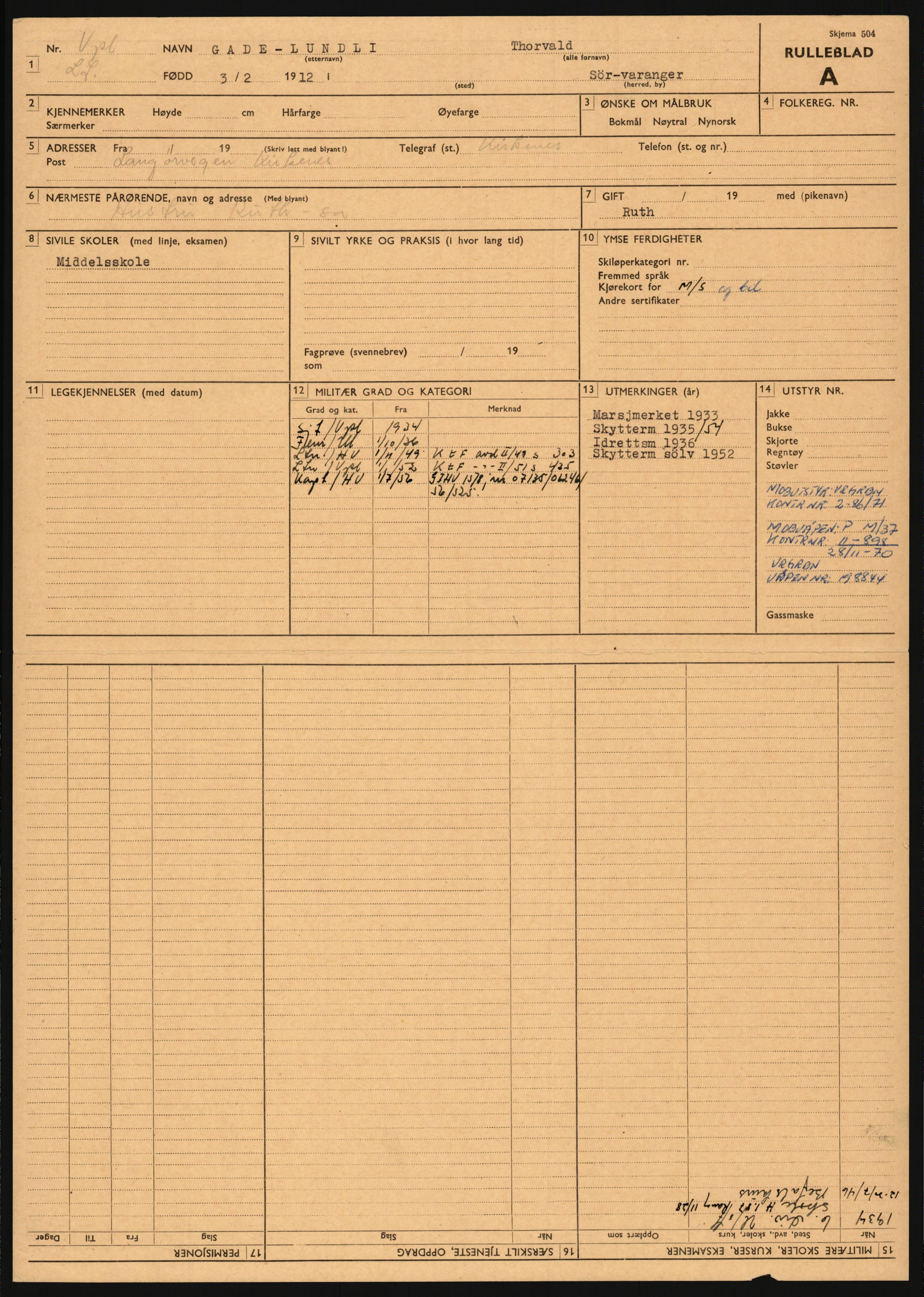 Forsvaret, Varanger bataljon, AV/RA-RAFA-2258/1/D/L0455: Rulleblad og tjenesteuttalelser for befal født 1894-1896, 1901-1909 og 1911-1915, 1894-1915, p. 122