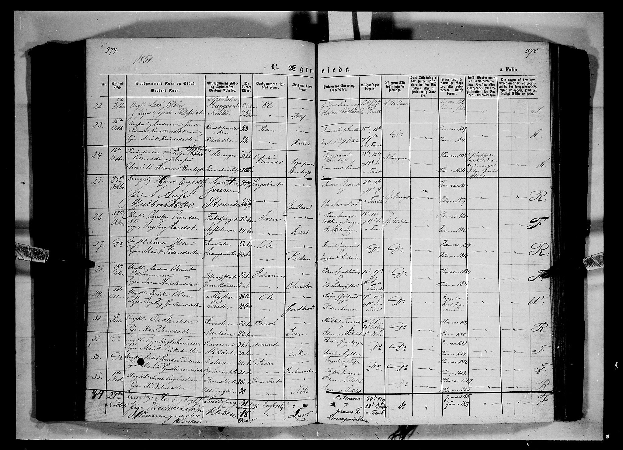 Ringebu prestekontor, SAH/PREST-082/H/Ha/Haa/L0006: Parish register (official) no. 6, 1848-1859, p. 377-378