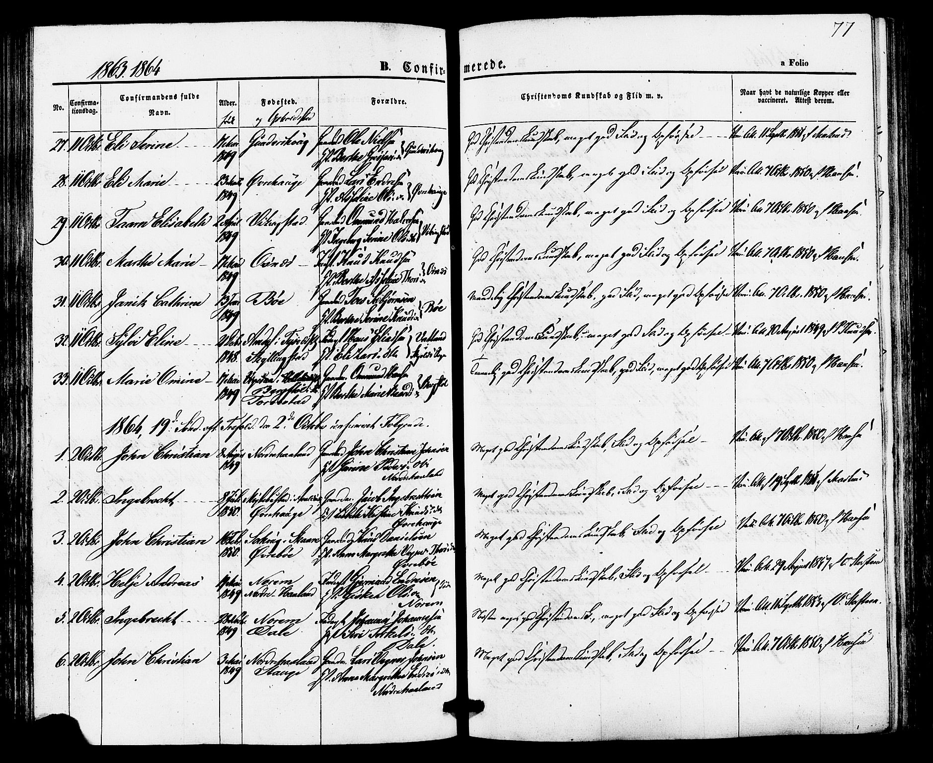 Torvastad sokneprestkontor, AV/SAST-A -101857/H/Ha/Haa/L0010: Parish register (official) no. A 10, 1857-1878, p. 77