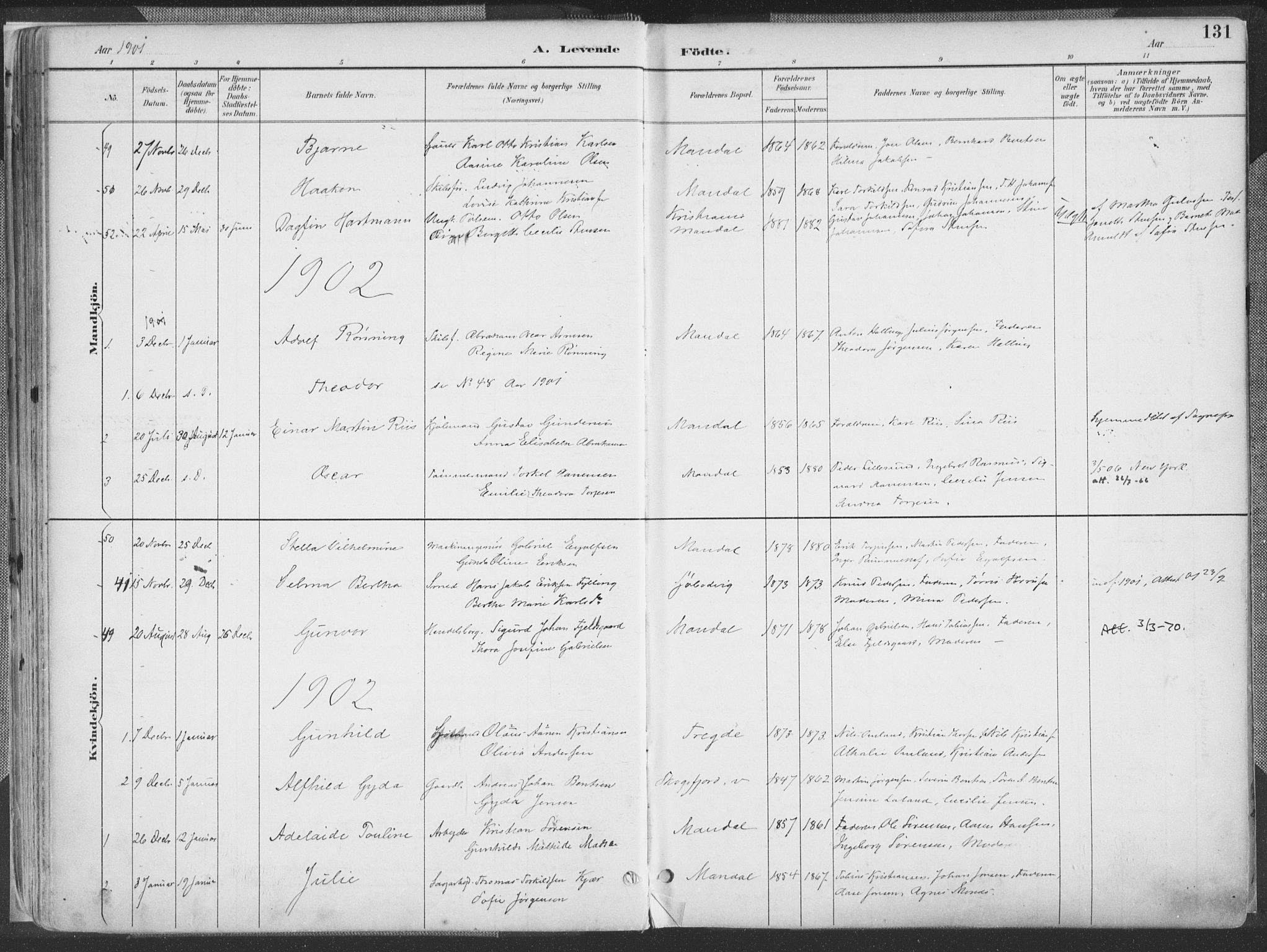 Mandal sokneprestkontor, SAK/1111-0030/F/Fa/Faa/L0018: Parish register (official) no. A 18, 1890-1905, p. 131