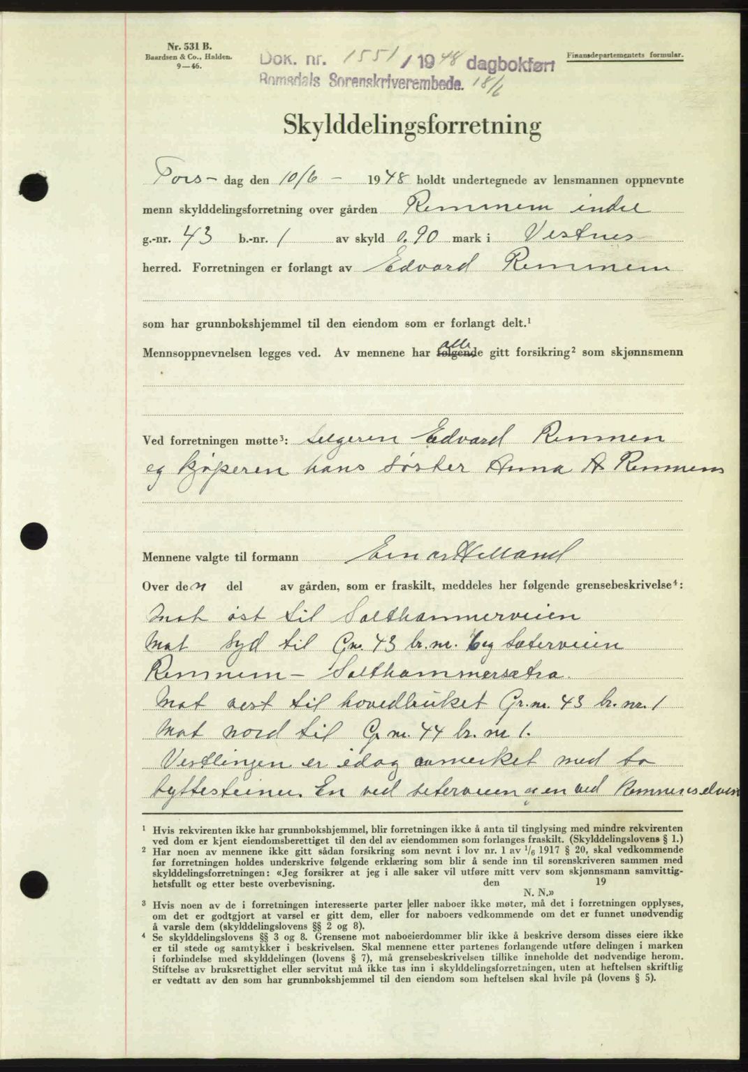 Romsdal sorenskriveri, AV/SAT-A-4149/1/2/2C: Mortgage book no. A26, 1948-1948, Diary no: : 1551/1948