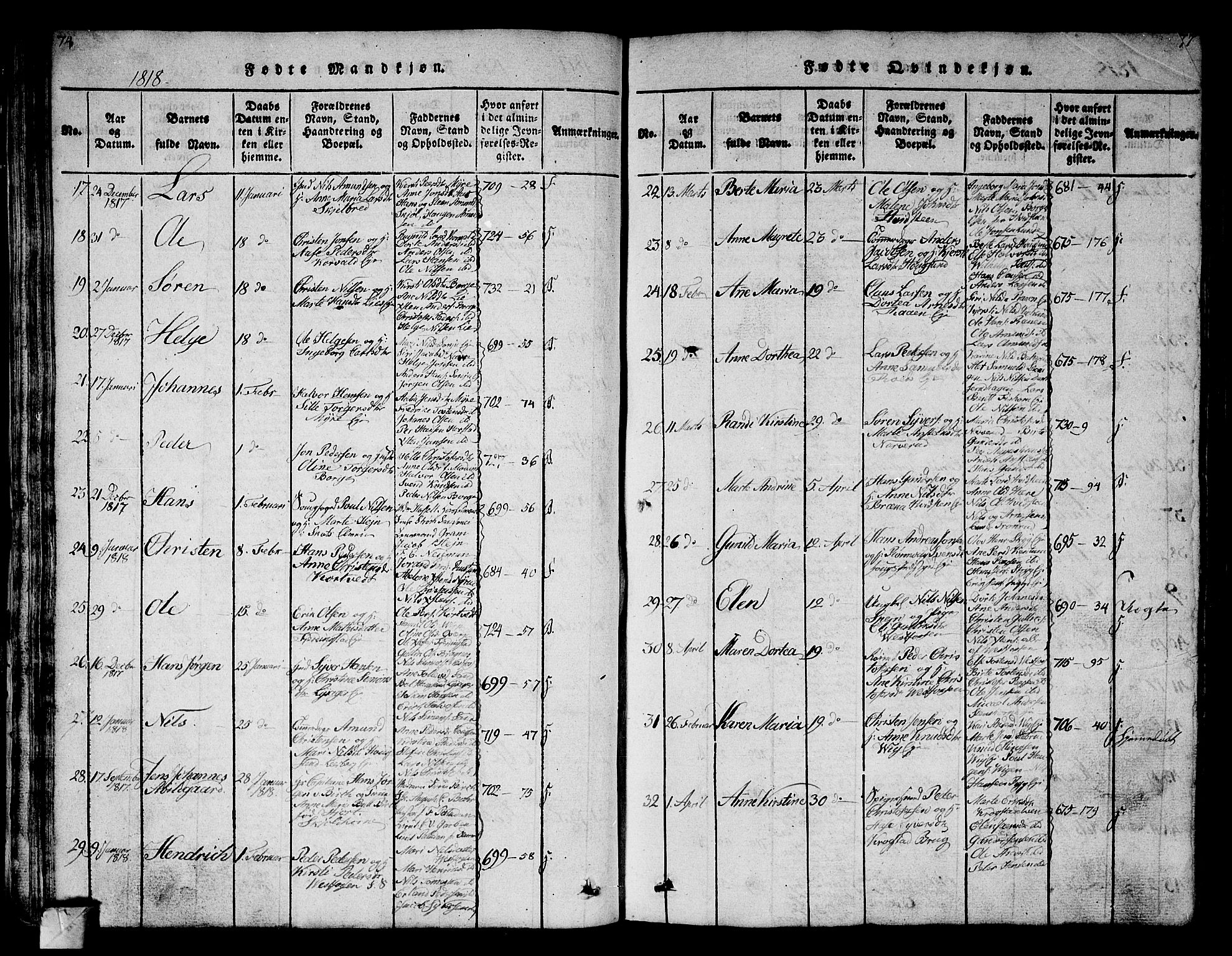 Eiker kirkebøker, AV/SAKO-A-4/G/Ga/L0001: Parish register (copy) no. I 1, 1814-1832, p. 74-75