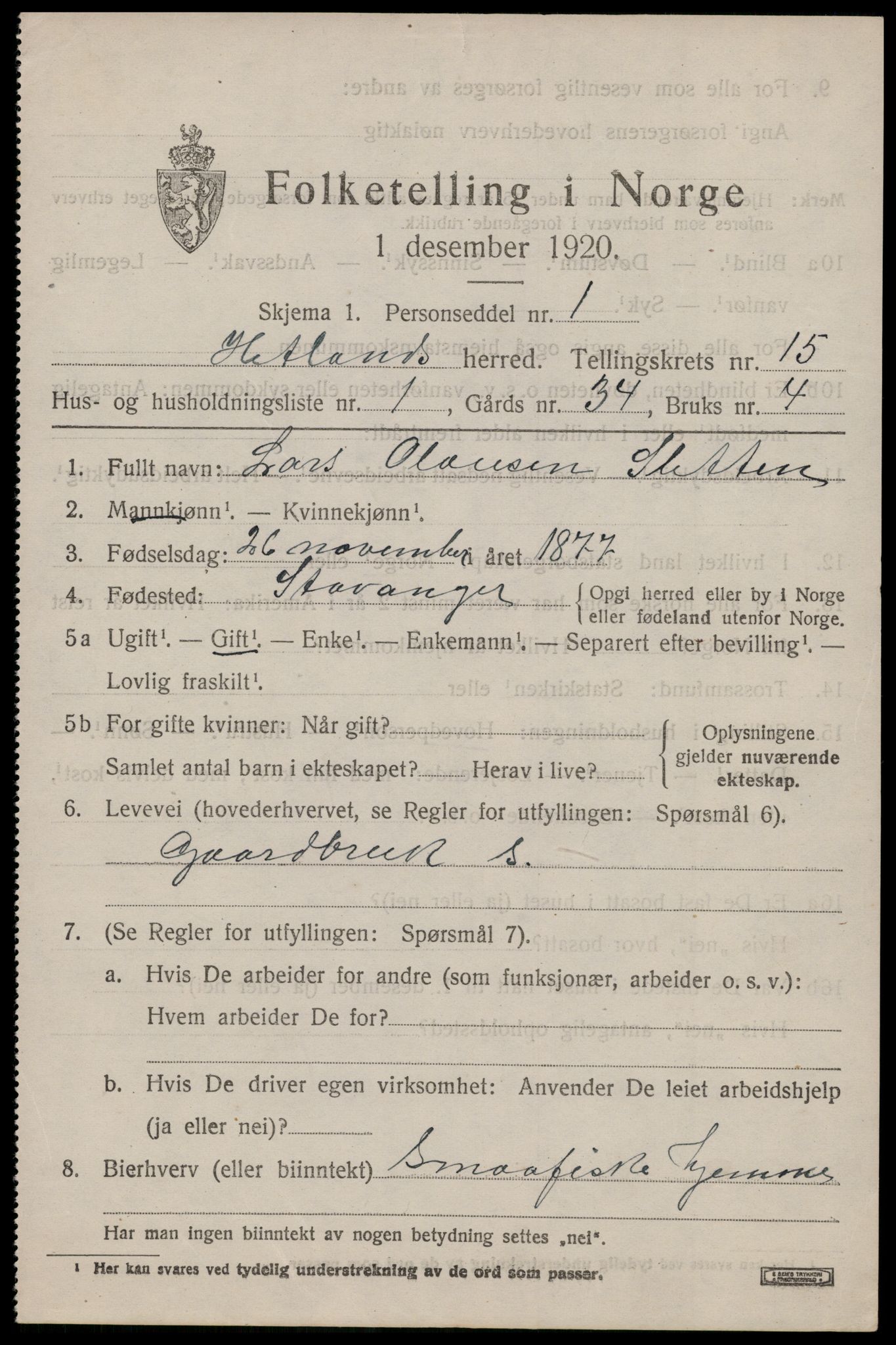 SAST, 1920 census for Hetland, 1920, p. 22807