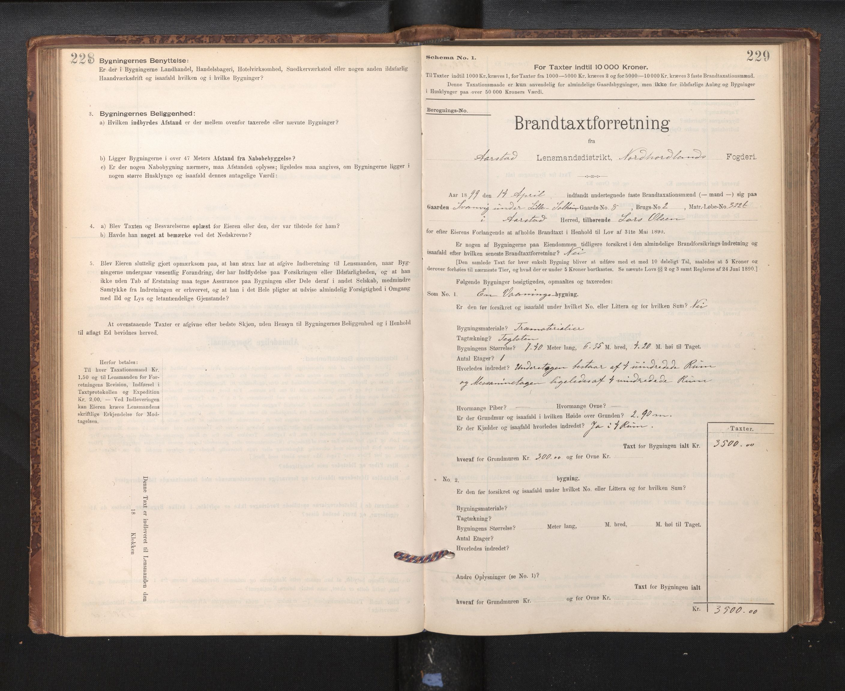Lensmannen i Årstad, AV/SAB-A-36201/0012/L0011: Branntakstprotokoll,skjematakst, 1895-1901, p. 228-229