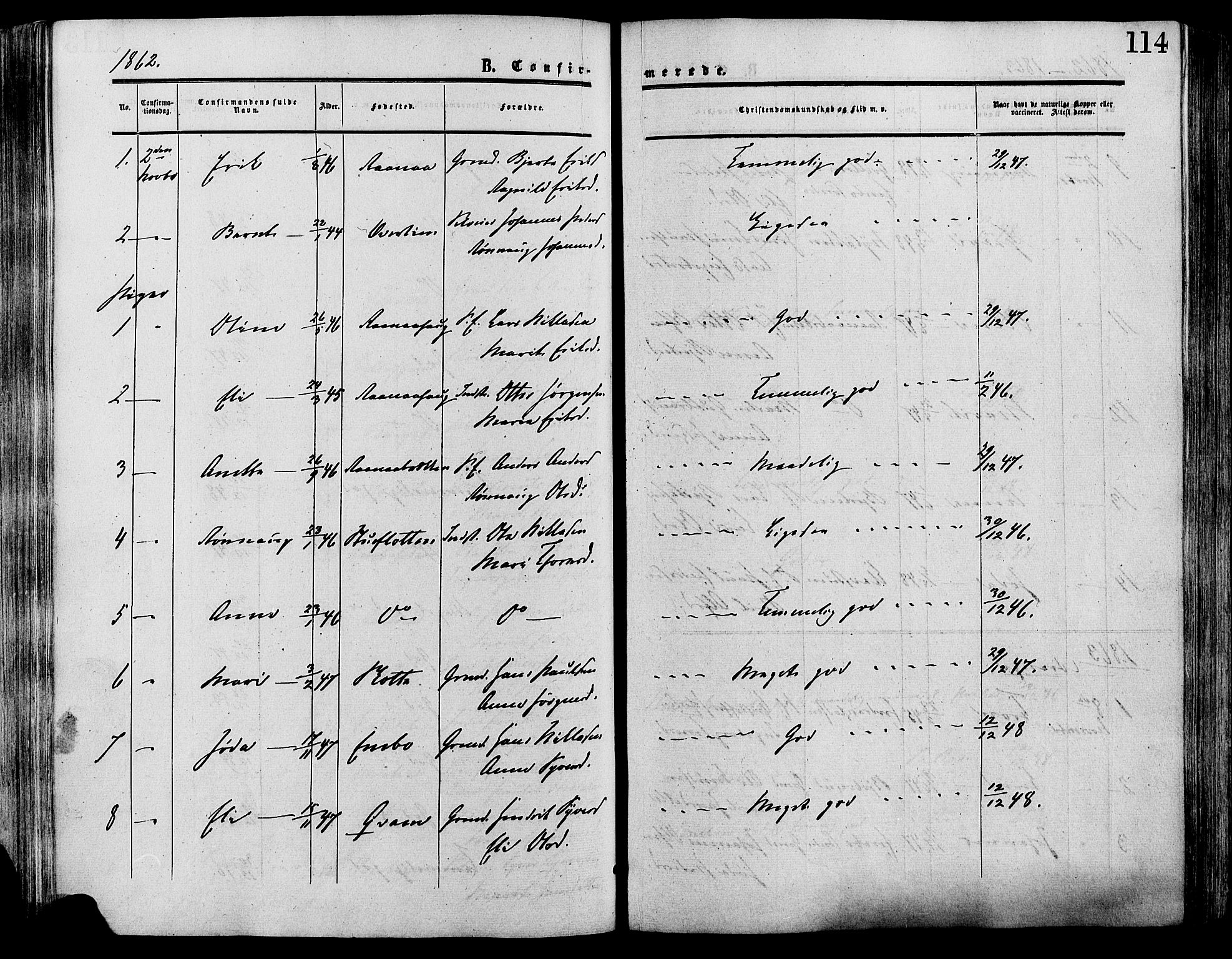 Lesja prestekontor, SAH/PREST-068/H/Ha/Haa/L0009: Parish register (official) no. 9, 1854-1889, p. 114