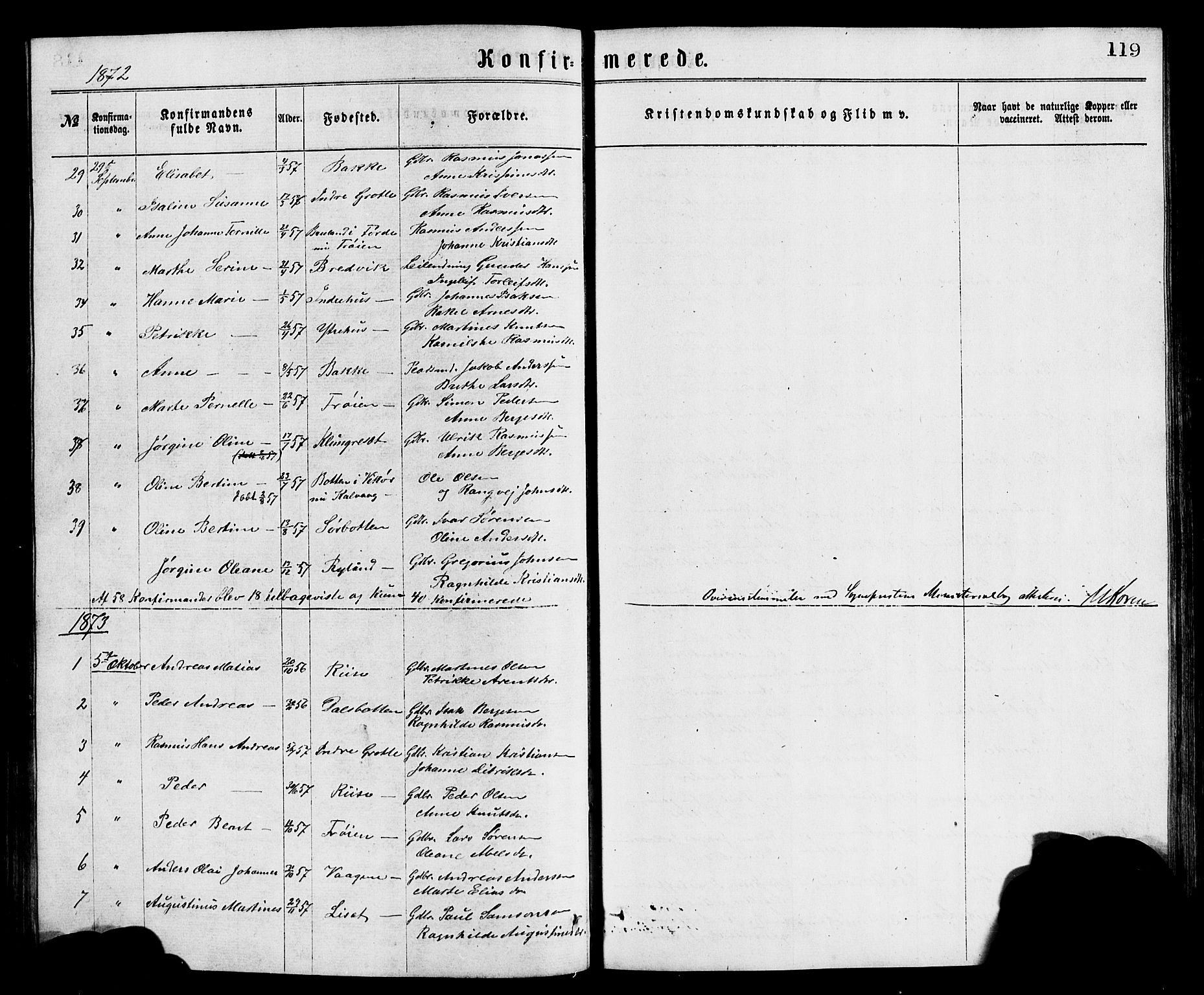 Bremanger sokneprestembete, SAB/A-82201/H/Hab/Haba/L0002: Parish register (copy) no. A 2, 1866-1889, p. 119
